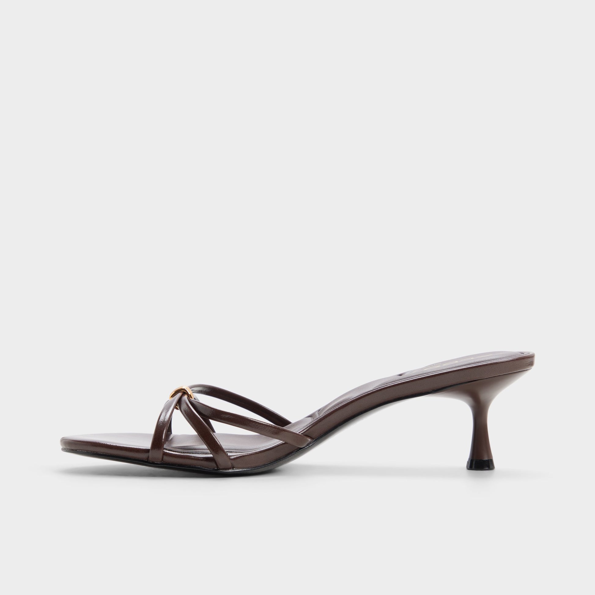 Side view of Dark brown Madalyn Heeled mule