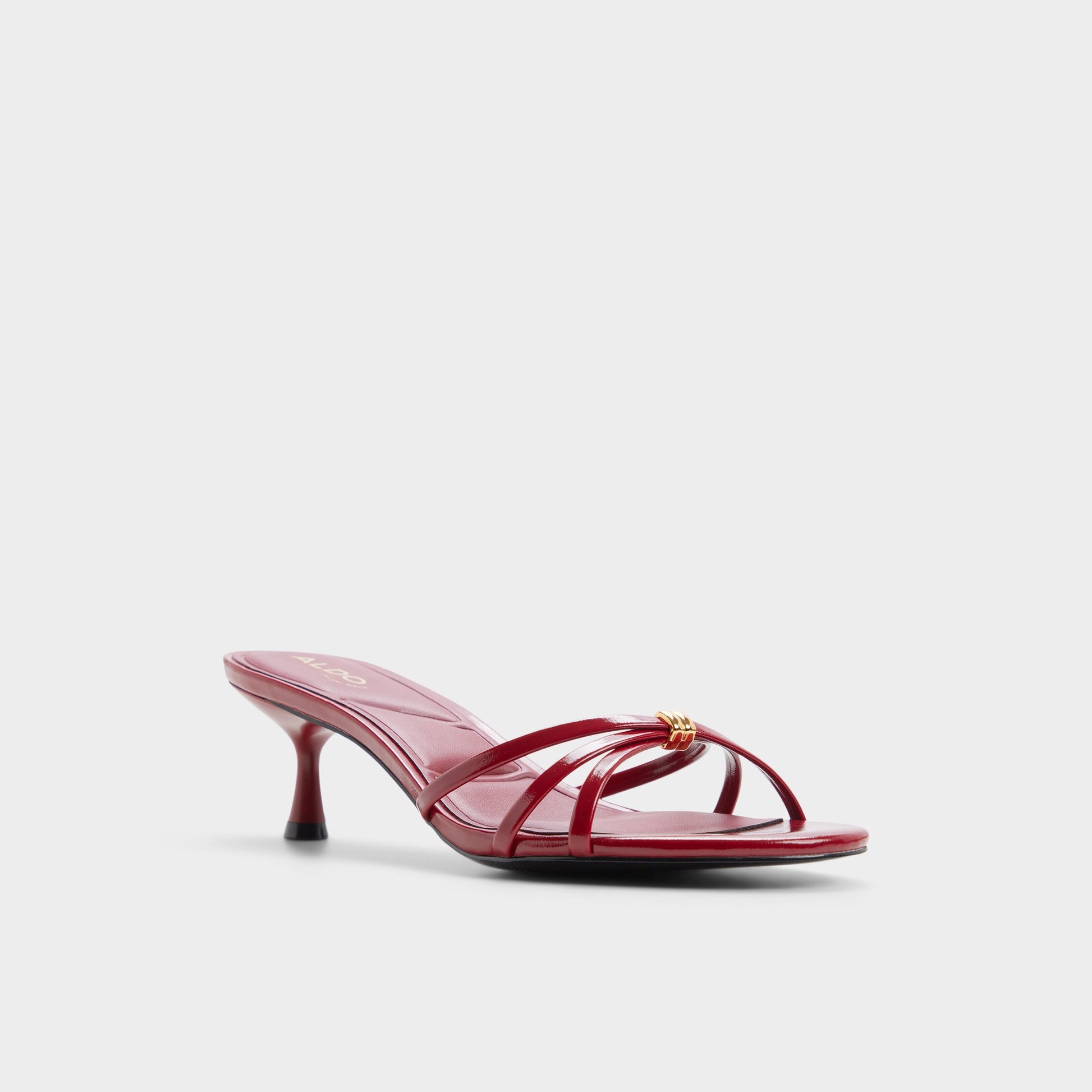 Three-quarter angle of Dark red Madalyn Heeled mule's front side