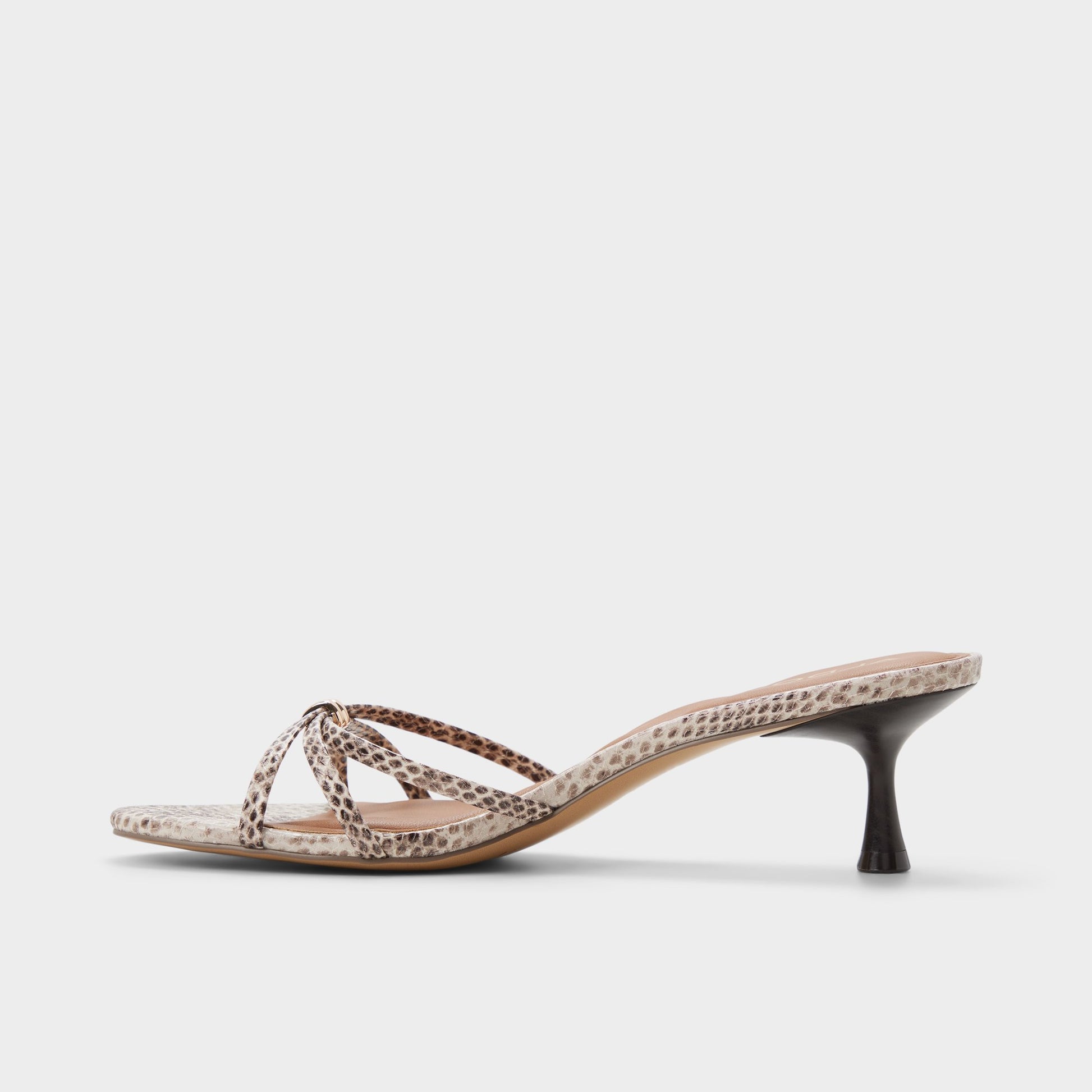 Side view of Grey multi Madalyn Heeled mule