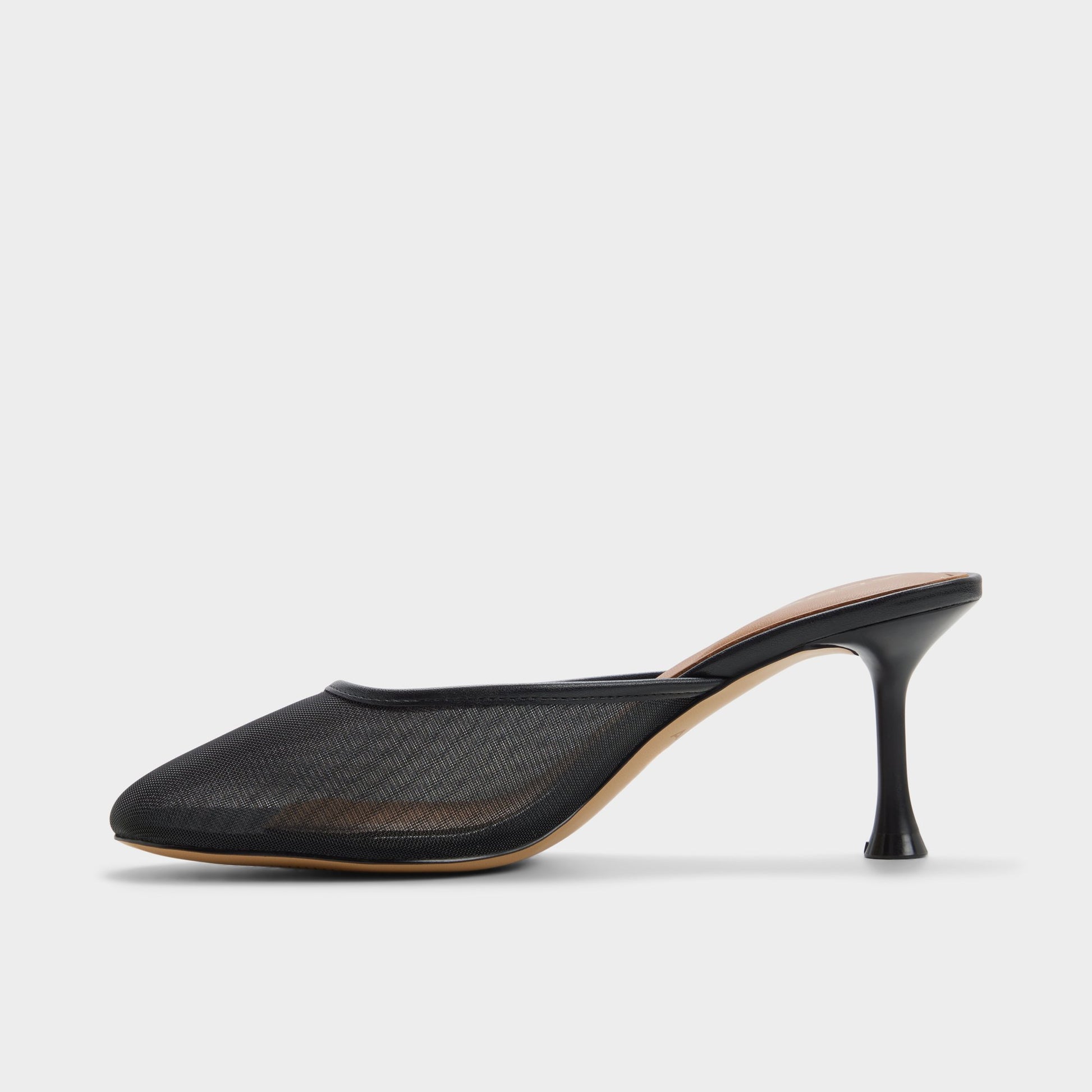 Side view of Black Cristelle Heeled mule