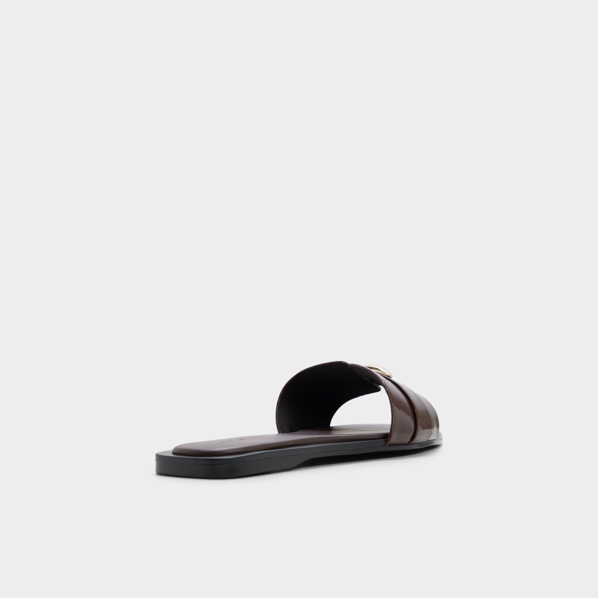 Three-quarter angle of Dark brown Briela Slide sandal's back side