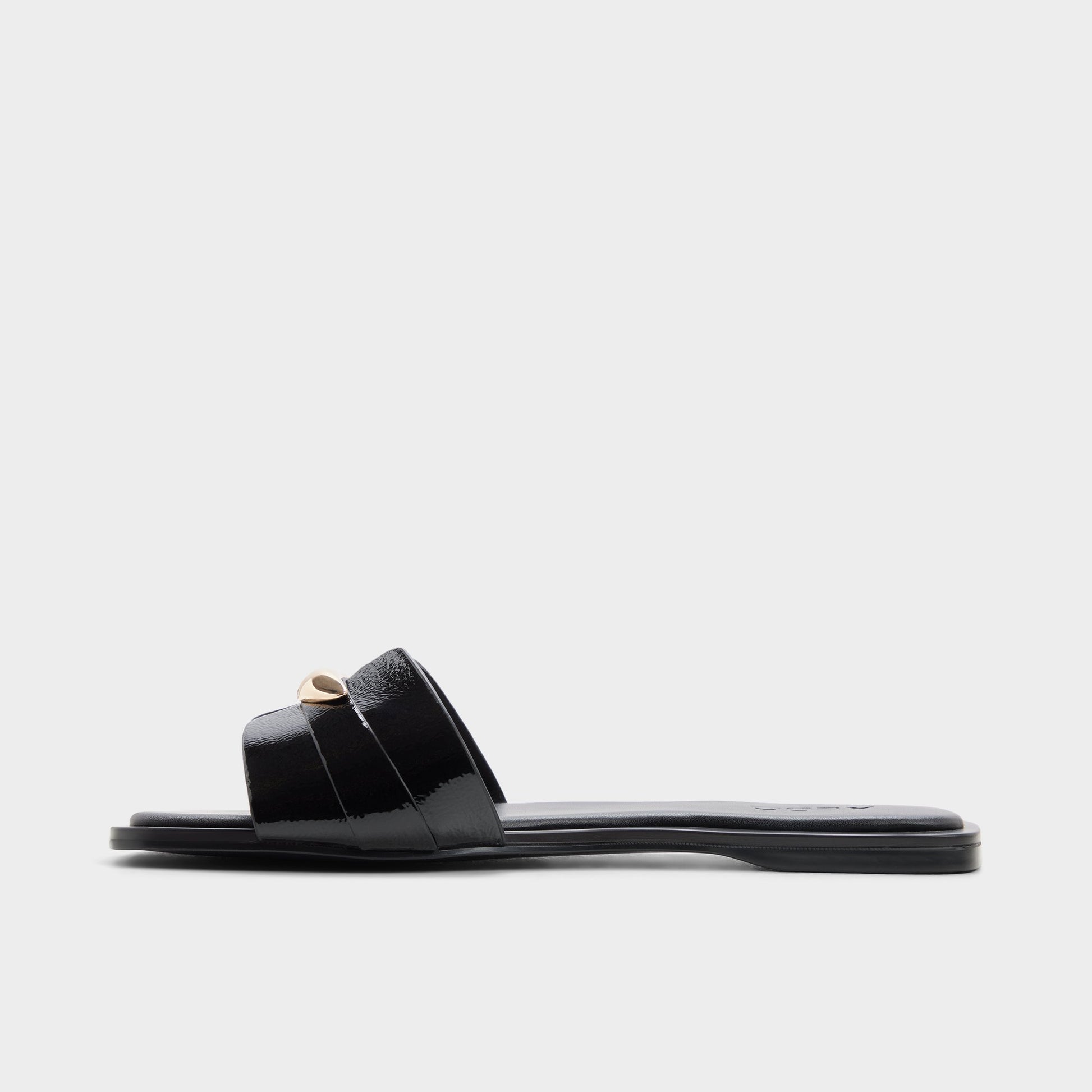 Side view of Black Briela Slide sandal