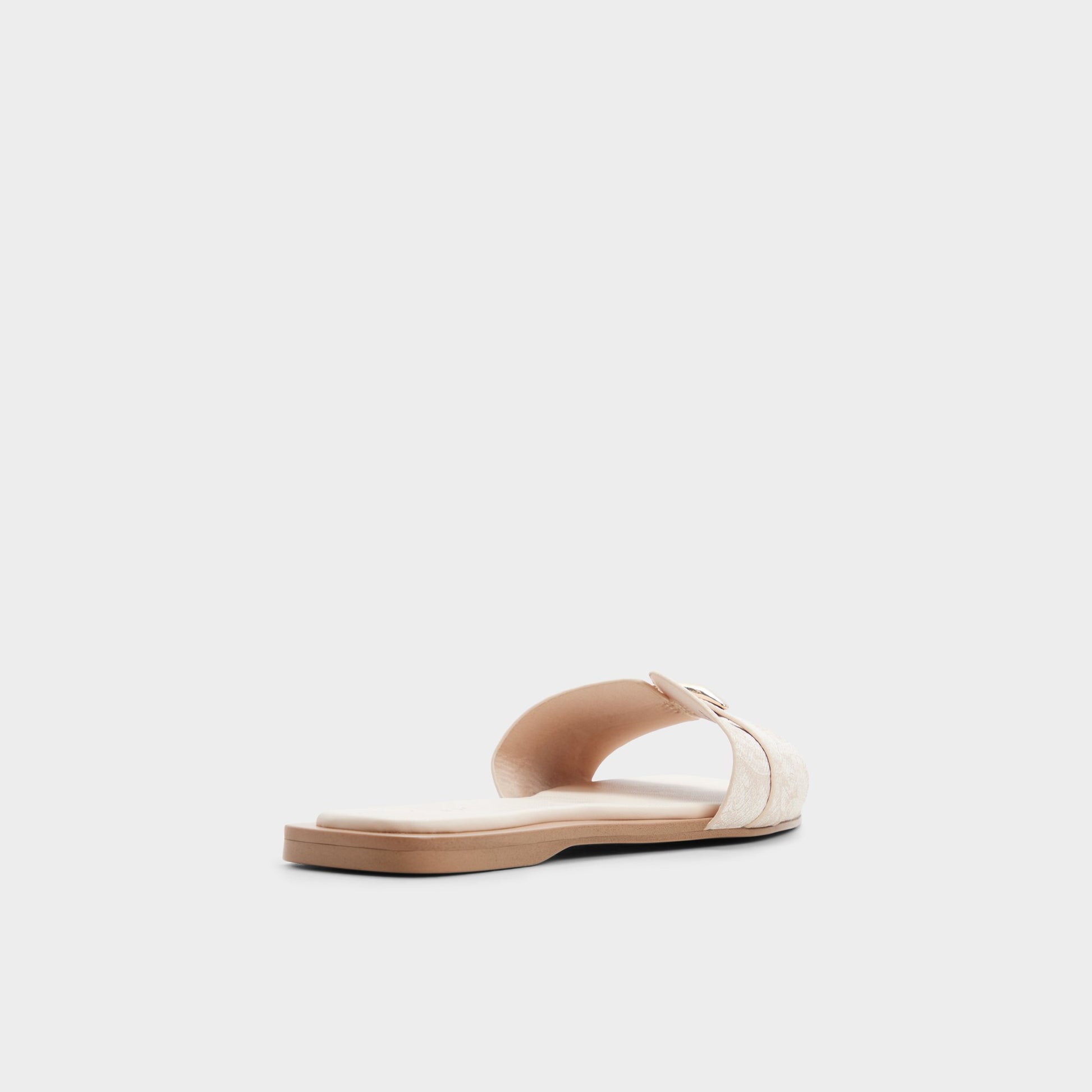 Three-quarter angle of Open pink Briela Slide sandal's back side