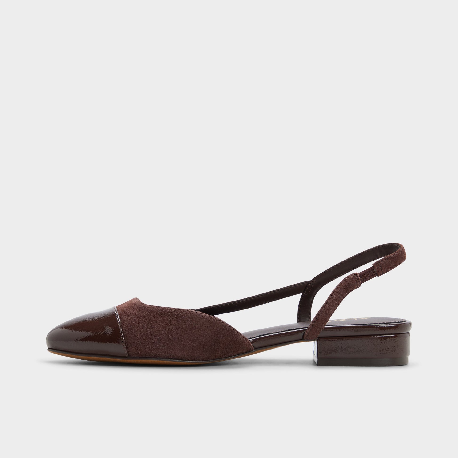 Side view of Dark brown Clementinne Sling back high heel
