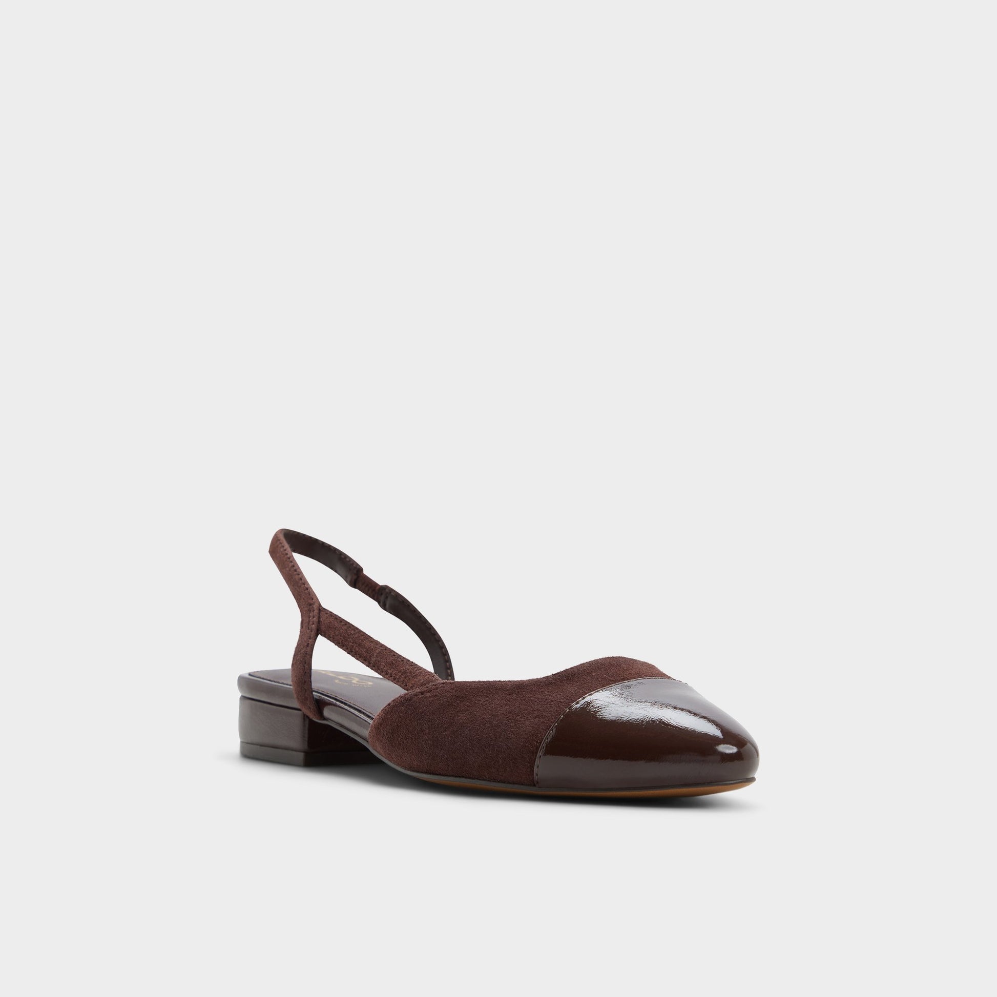 Three-quarter angle of Dark brown Clementinne Sling back high heel's front side