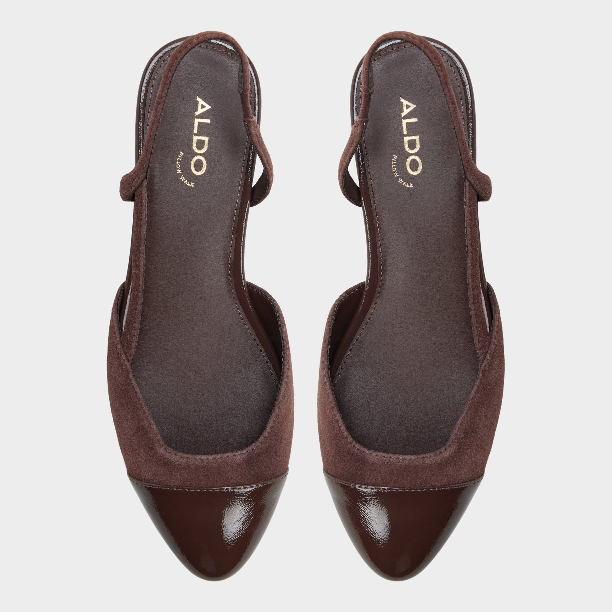 Top-down view of the Dark brown Clementinne Sling back high heel
