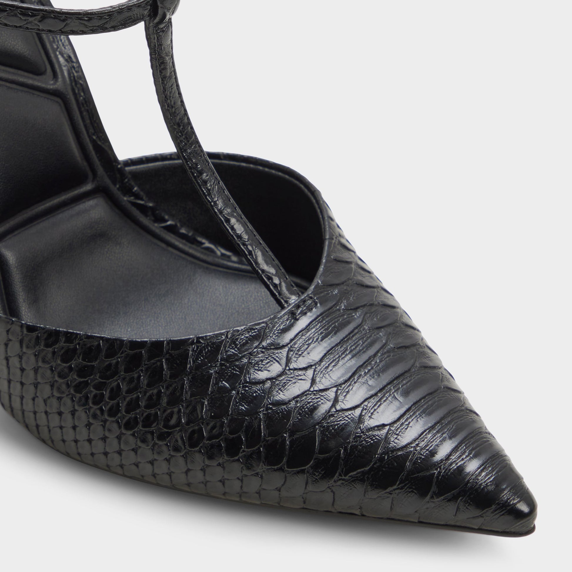 Close-up of the Black Leonniah Strappy heeled shoe