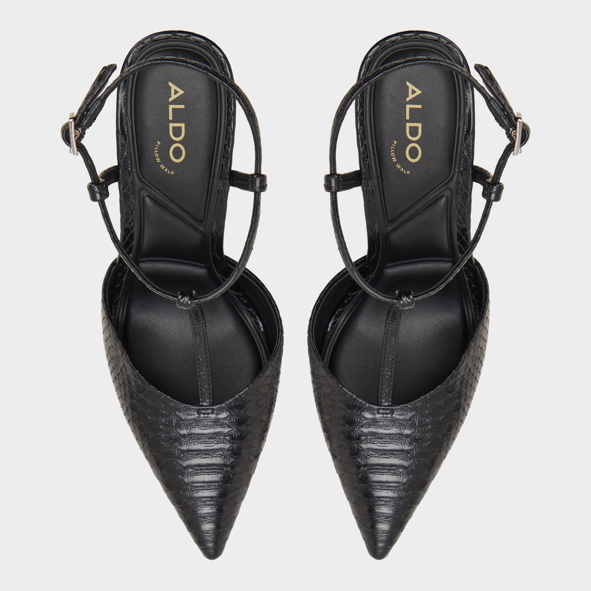 Top-down view of the Black Leonniah Strappy heeled shoe