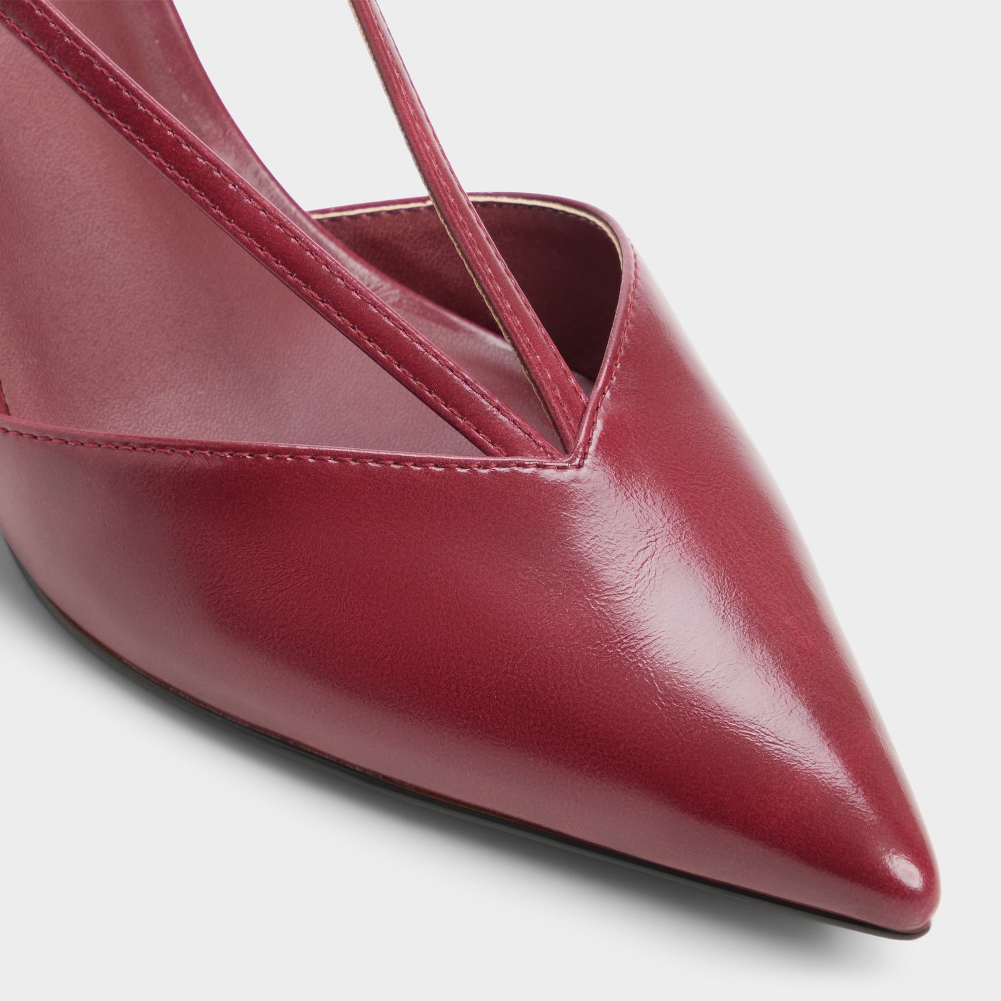 Close-up of the Dark red Kaylin Slingback kitten heel