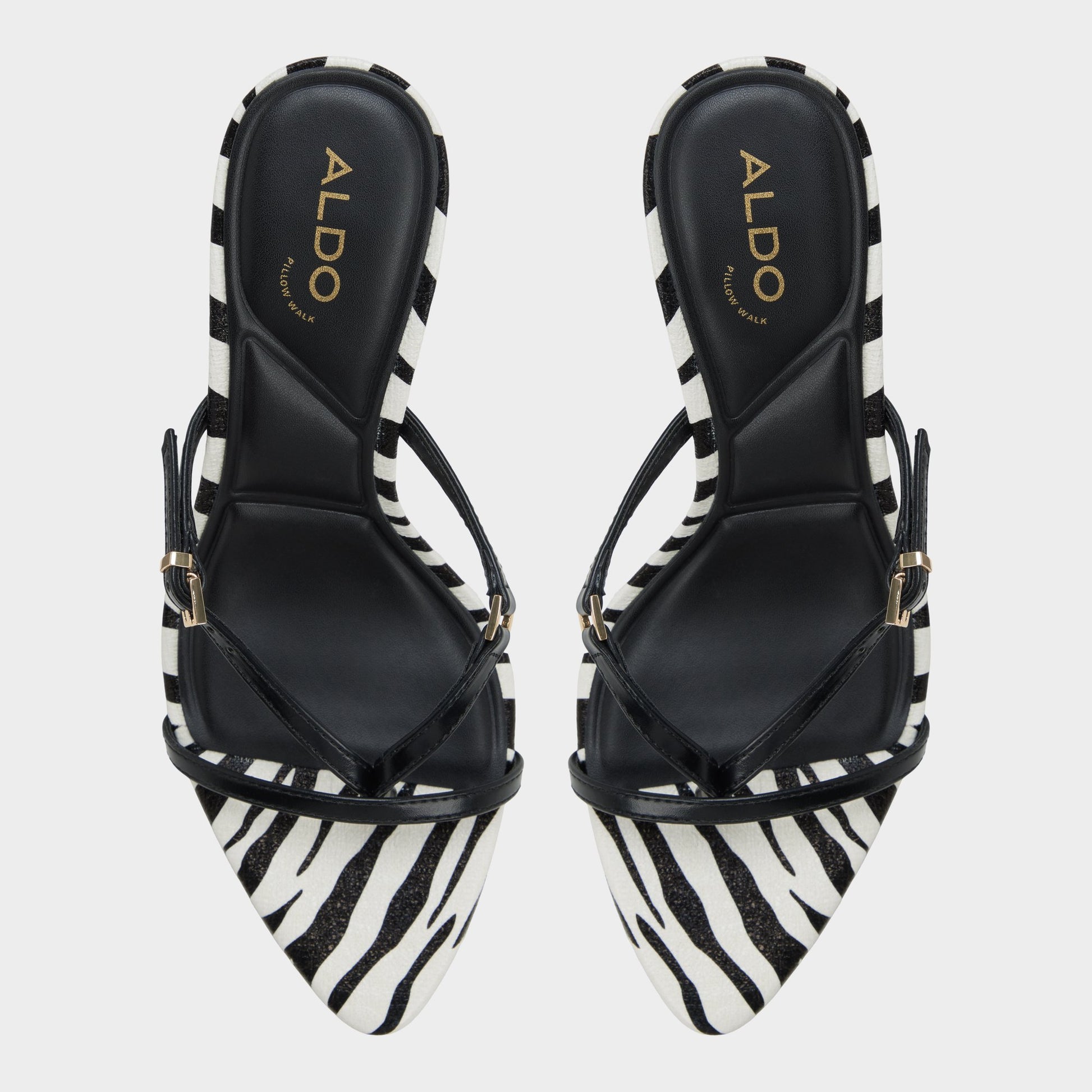 Top-down view of the Black/white Broney Strappy heeled sandal