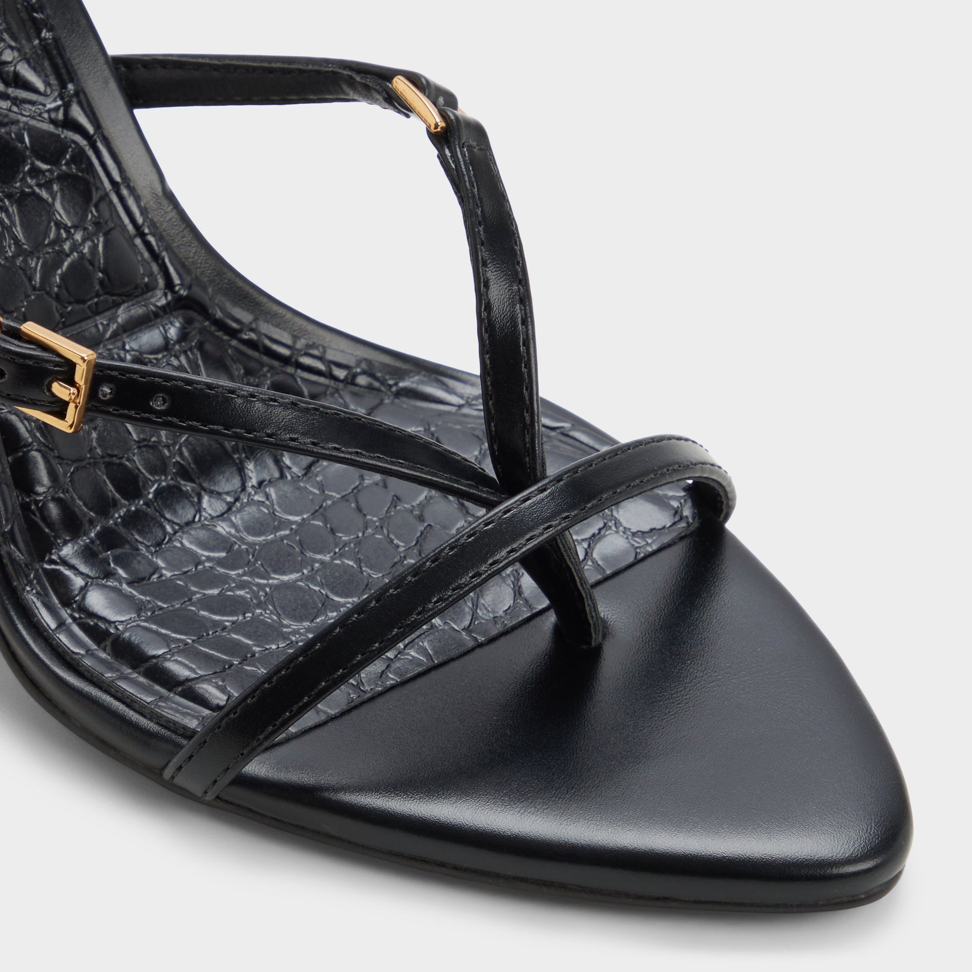 Close-up of the Black Broney Strappy heeled sandal