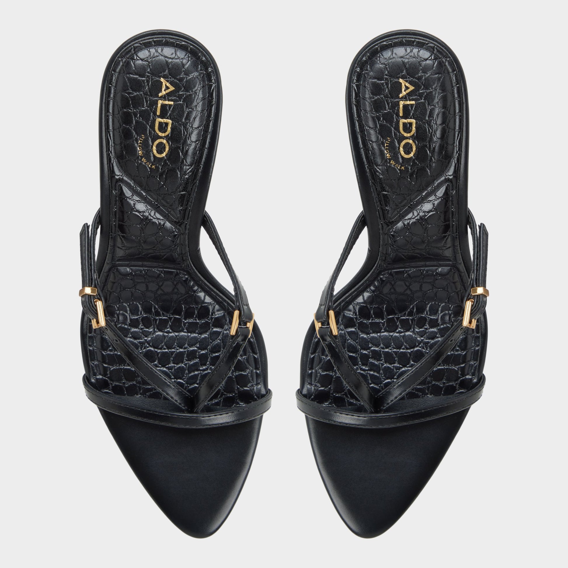 Top-down view of the Black Broney Strappy heeled sandal