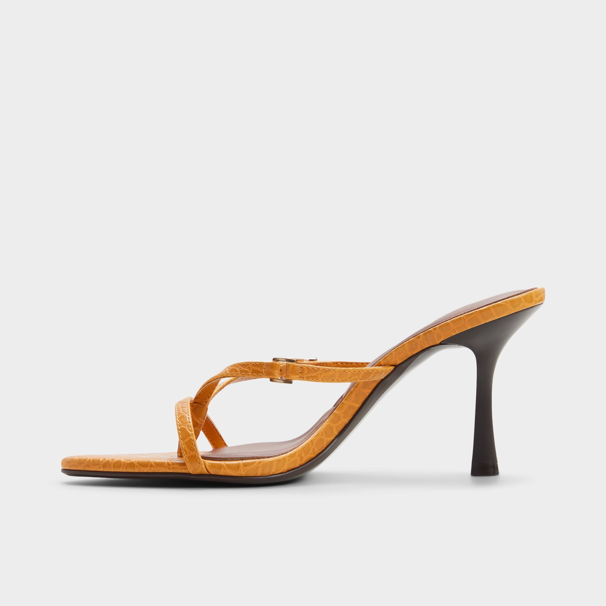 Side view of Dark yellow Broney Strappy heeled sandal