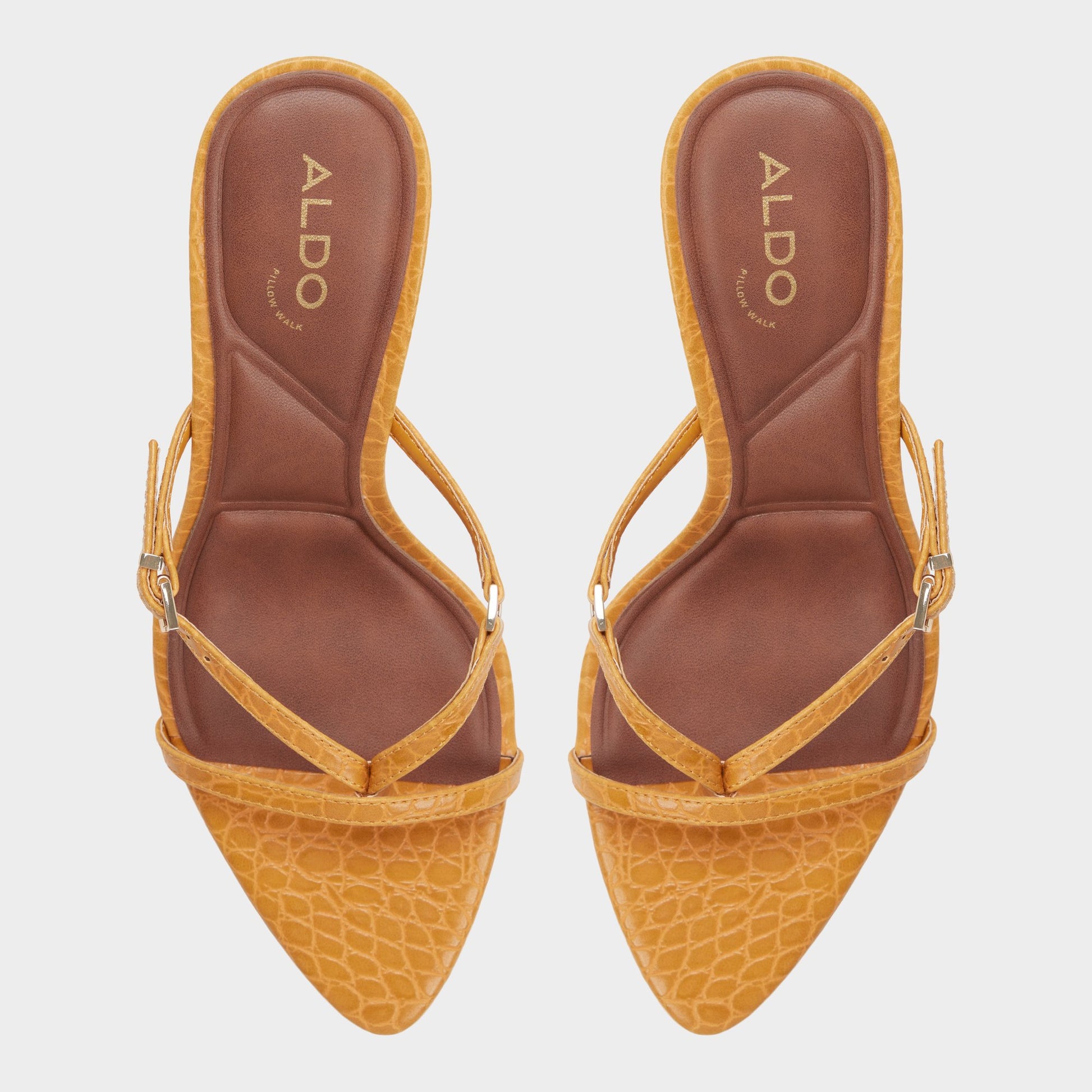 Top-down view of the Dark yellow Broney Strappy heeled sandal
