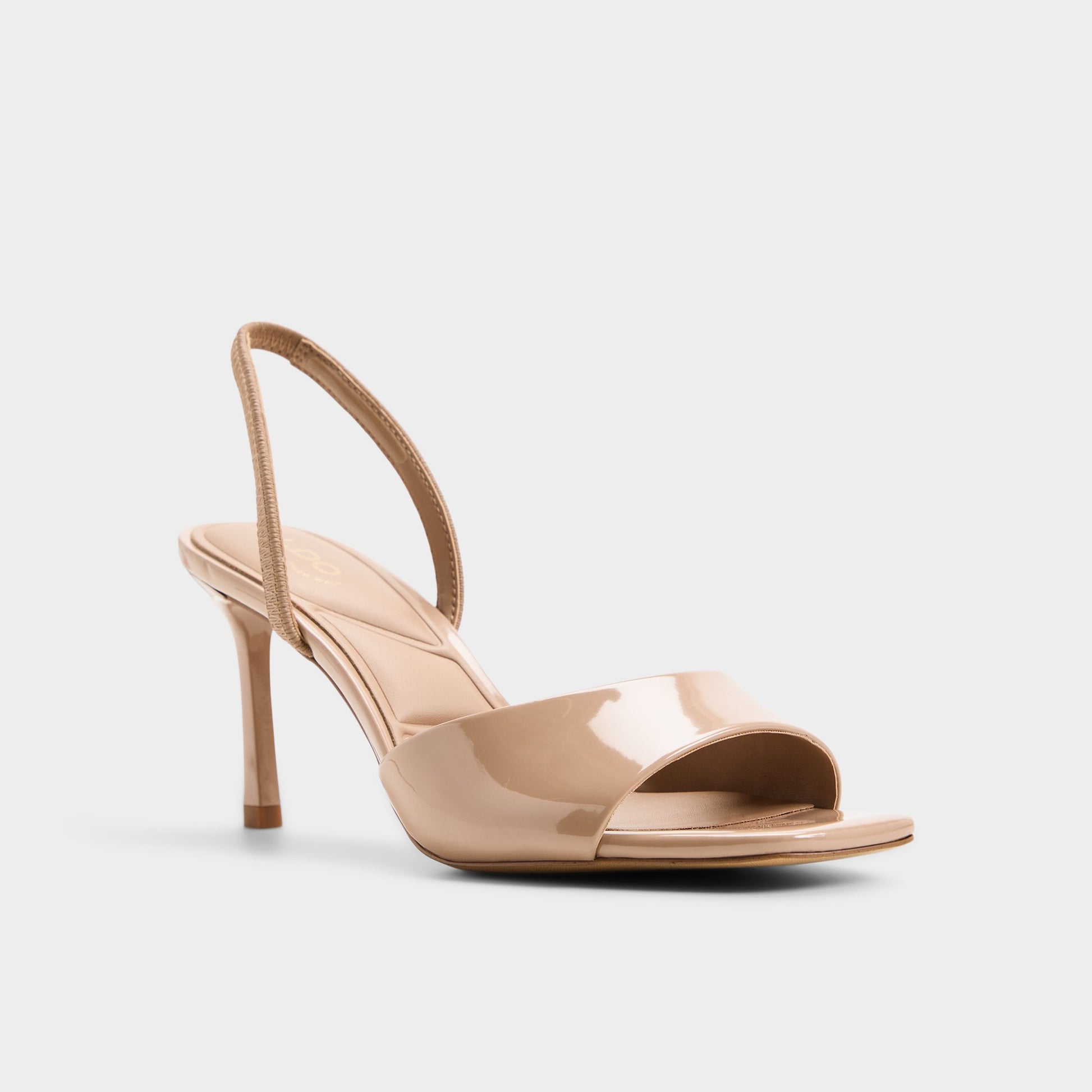 Three-quarter angle of Medium beige Andya Slingback heeled sandal's front side