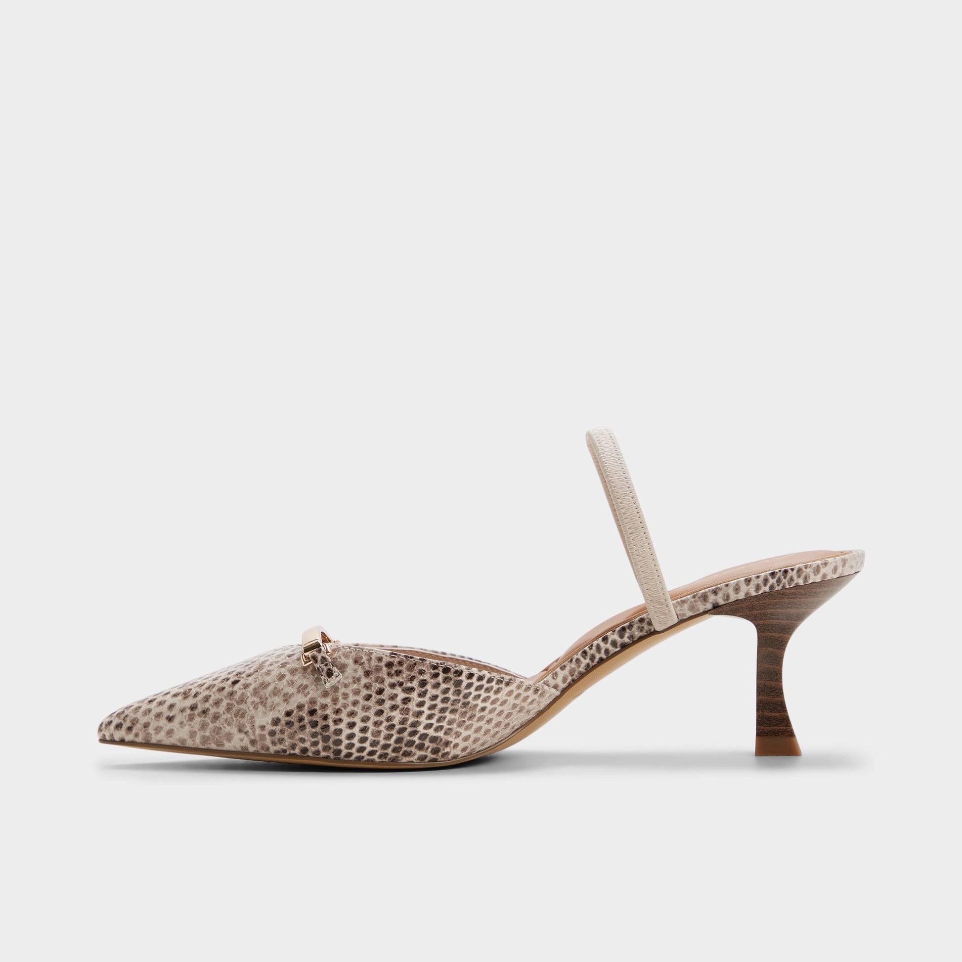 Side view of Grey multi Nailah Slingback kitten heel