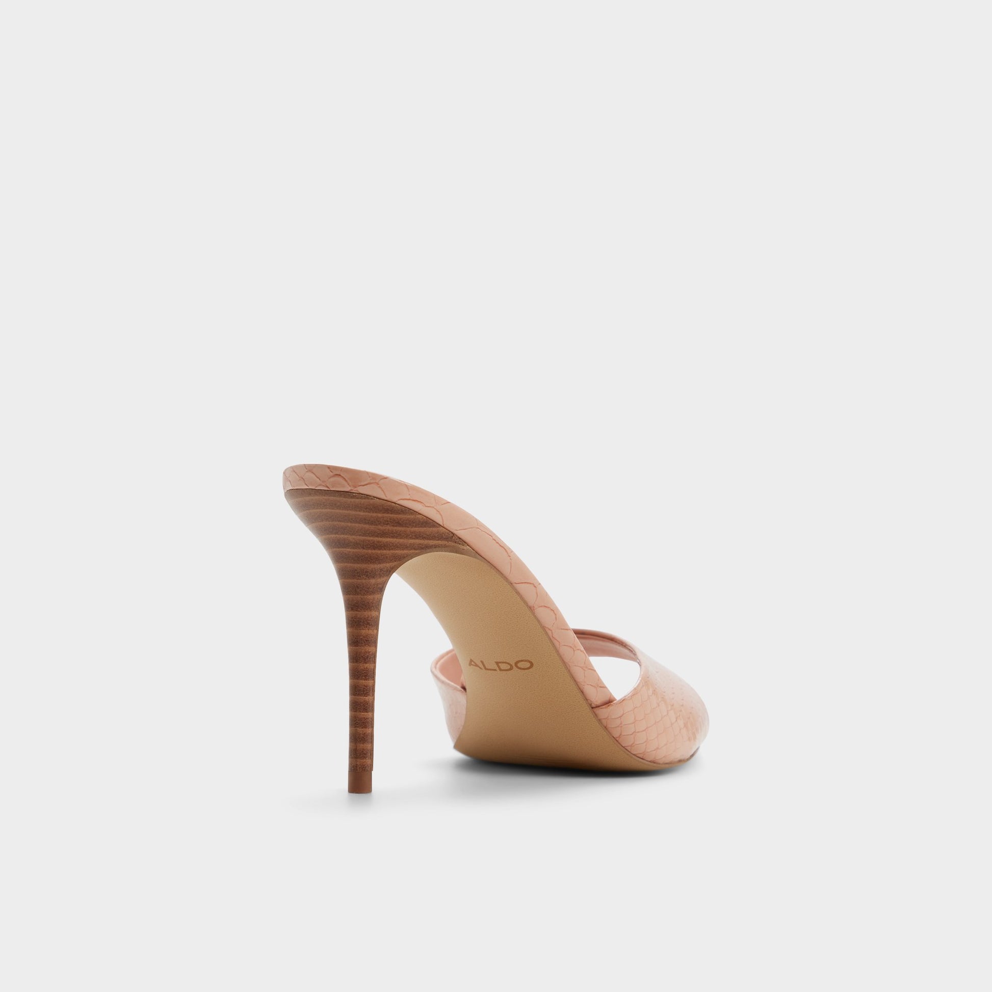 Three-quarter angle of Medium pink Reanna Heeled mule's back side