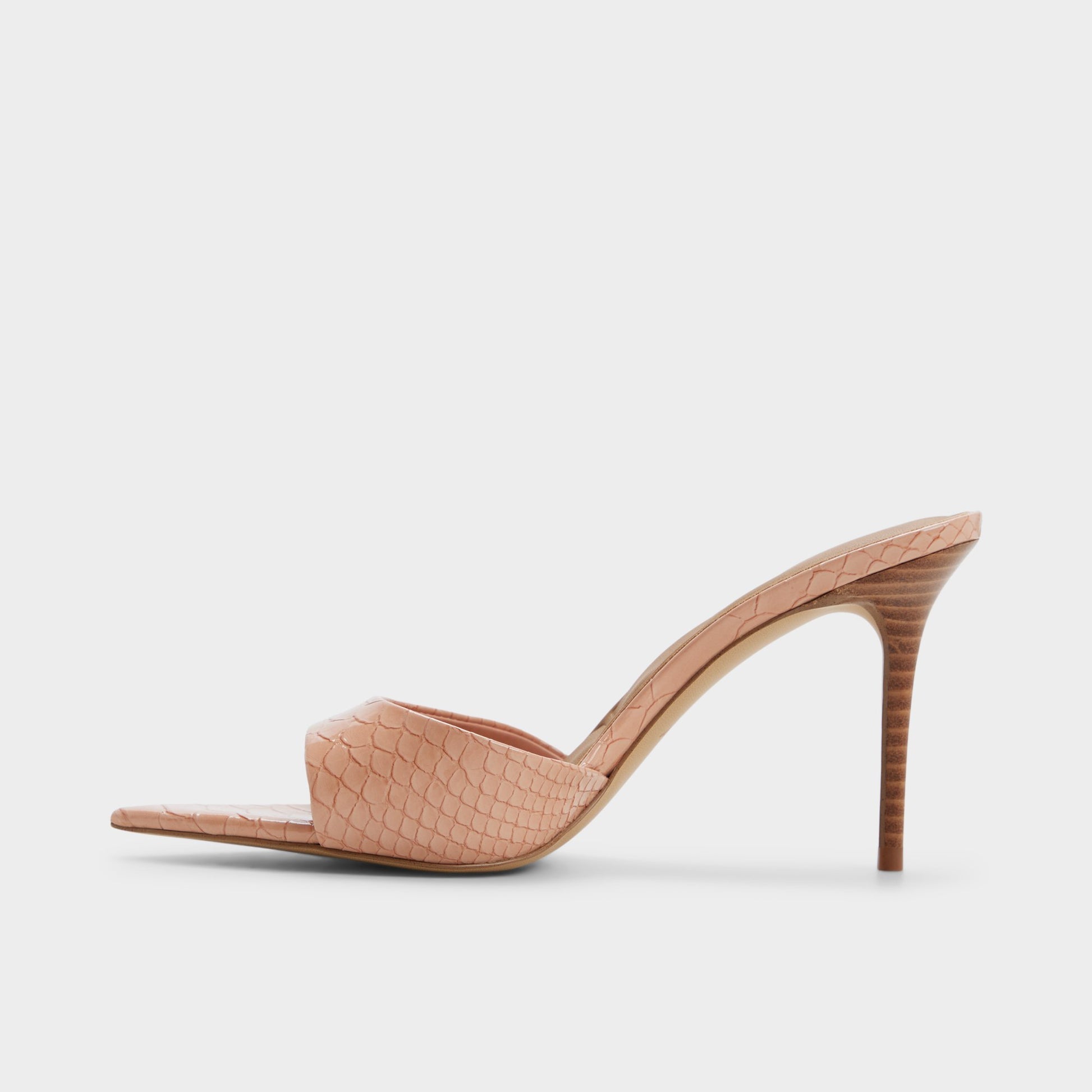 Side view of Medium pink Reanna Heeled mule