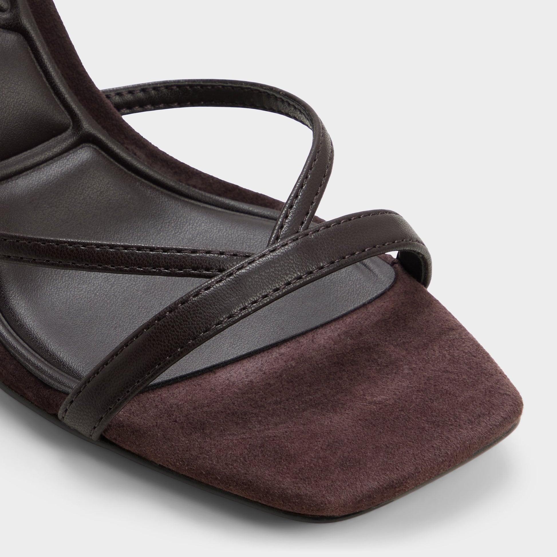 Close-up of the Dark brown Stellare Strappy heeled sandal