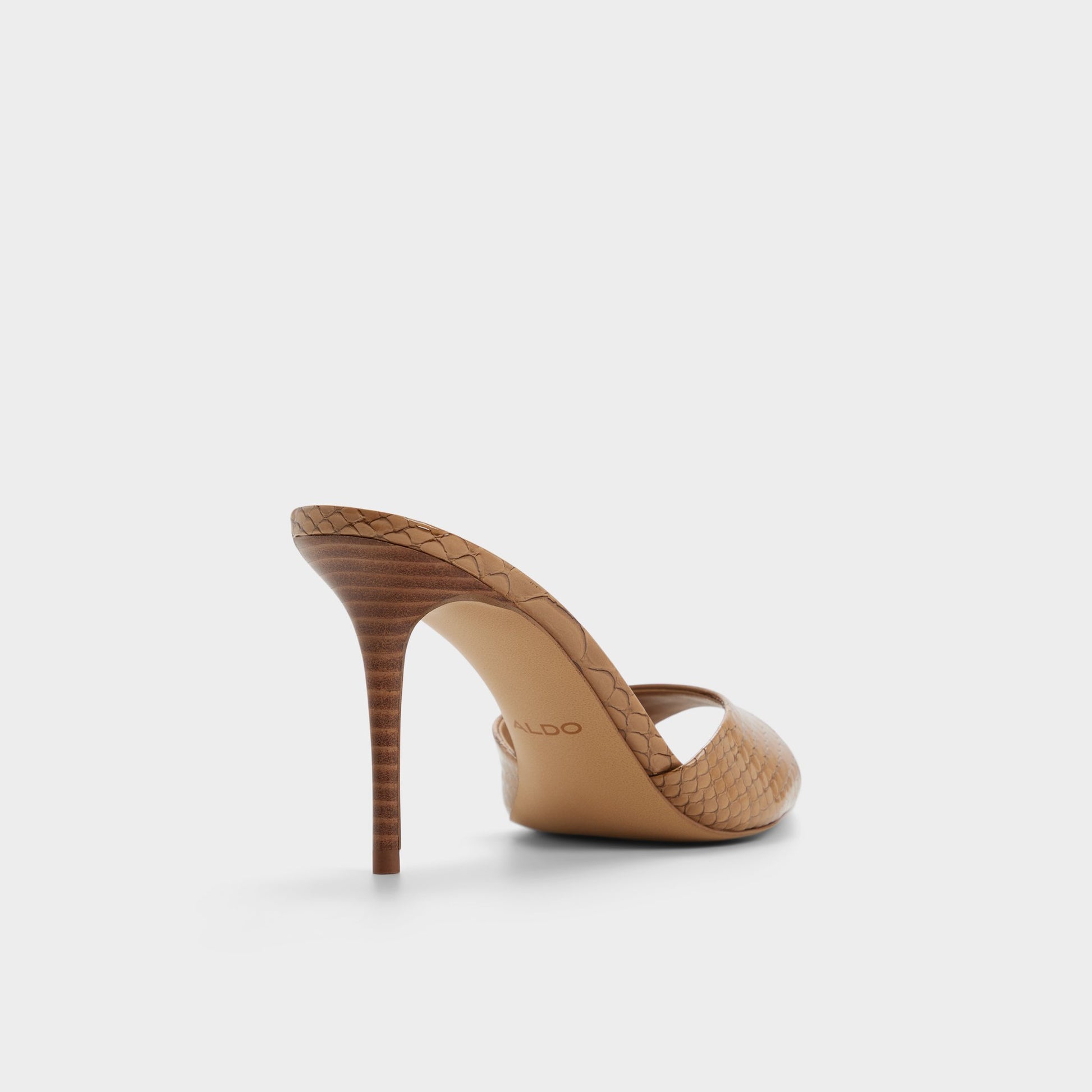 Three-quarter angle of Medium brown Reanna Heeled mule's back side