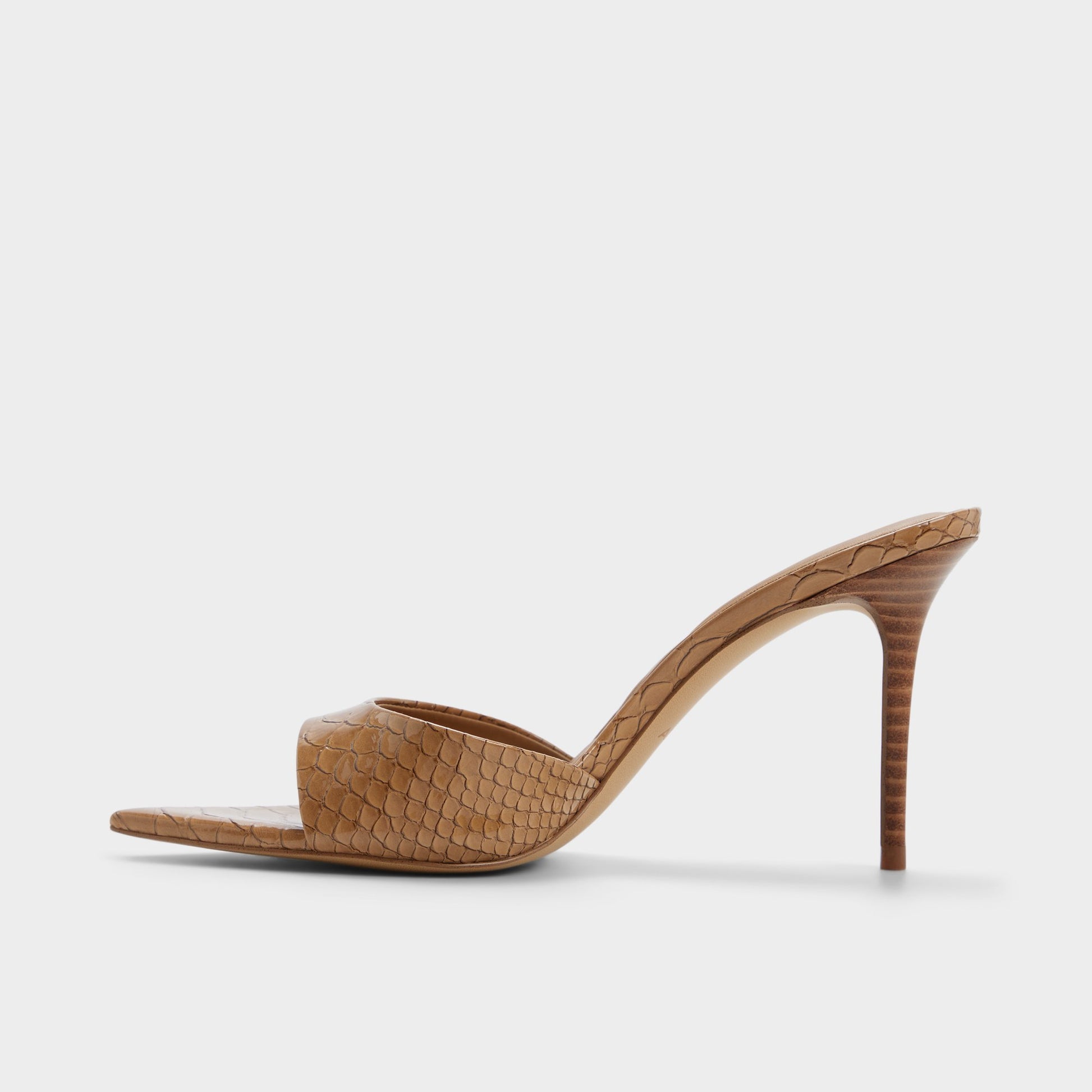 Side view of Medium brown Reanna Heeled mule