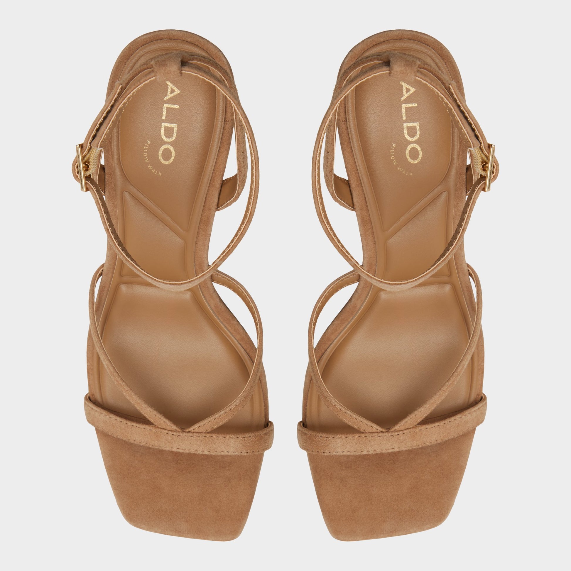 Top-down view of the Medium brown Stellare Strappy heeled sandal
