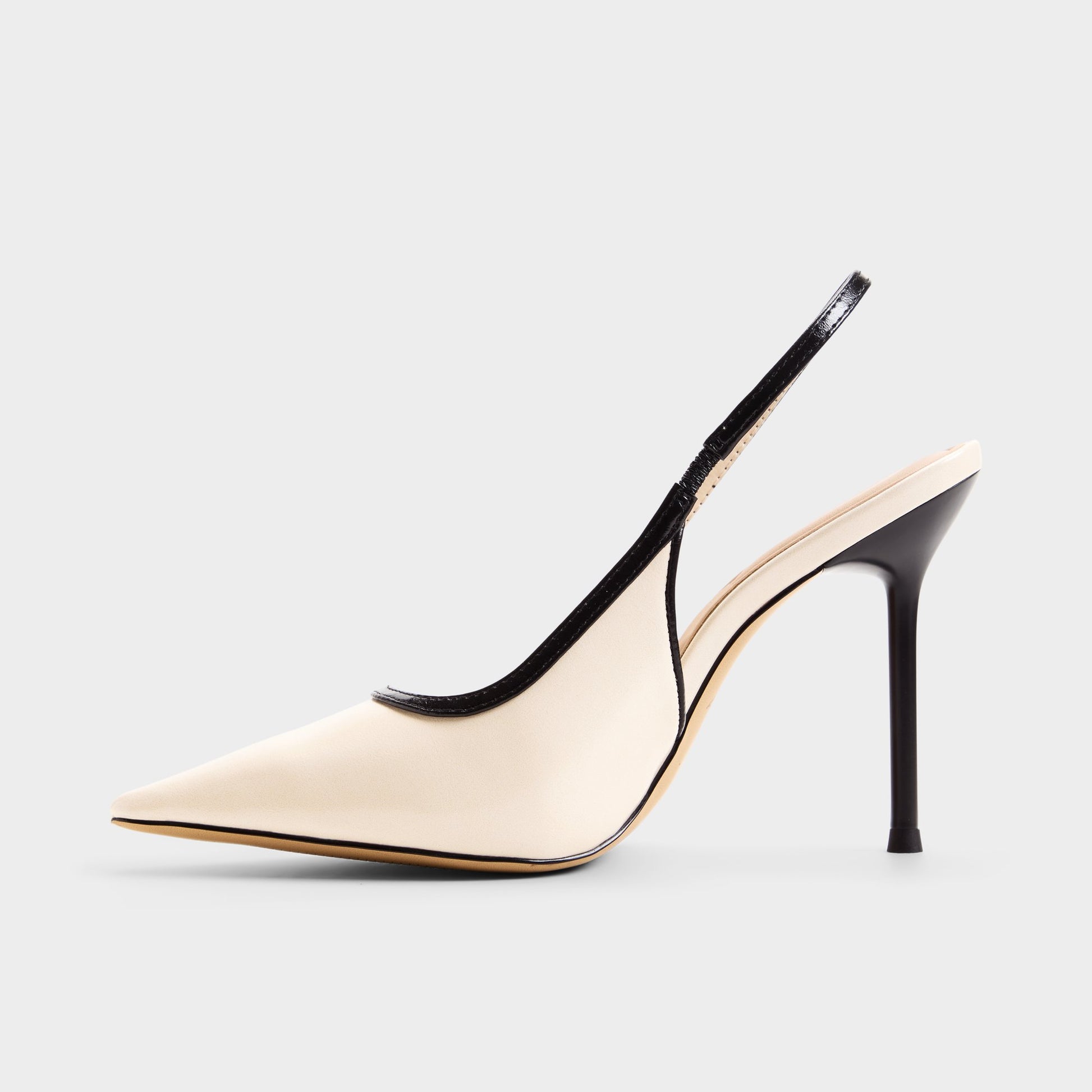 Side view of Beige combo Pearlescent Sling back high heel