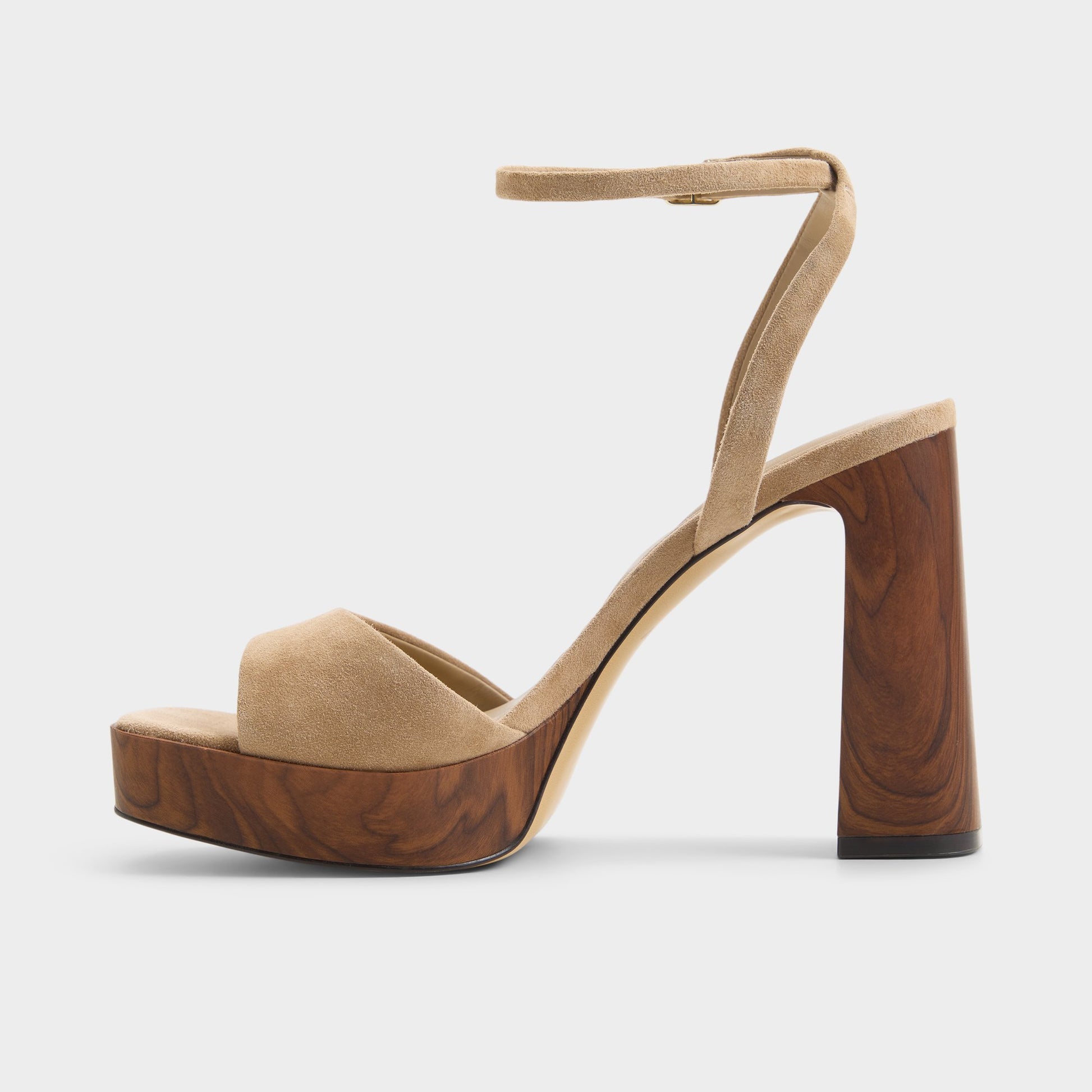 Side view of Taupe Lothon Strappy heeled sandal