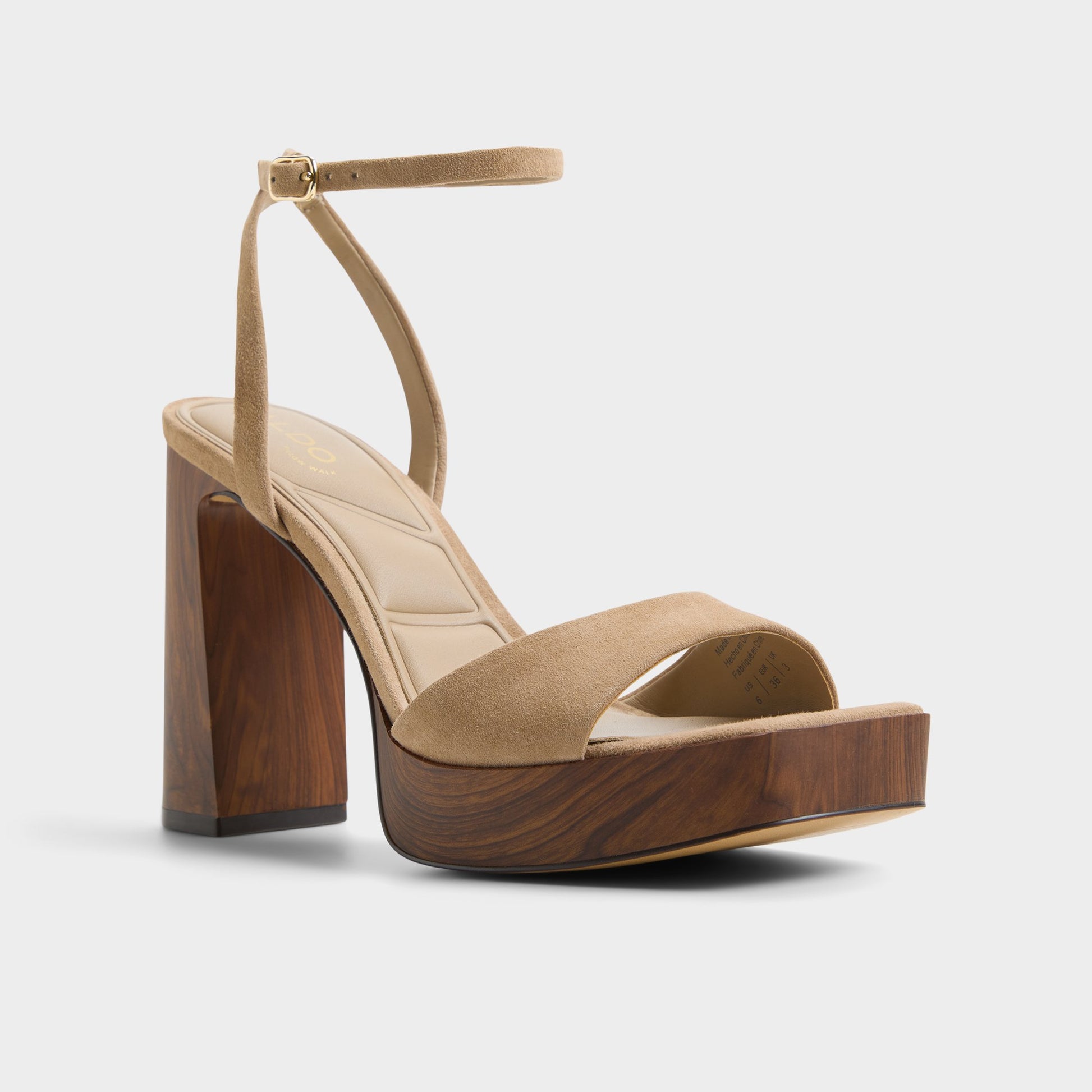 Three-quarter angle of Taupe Lothon Strappy heeled sandal's front side