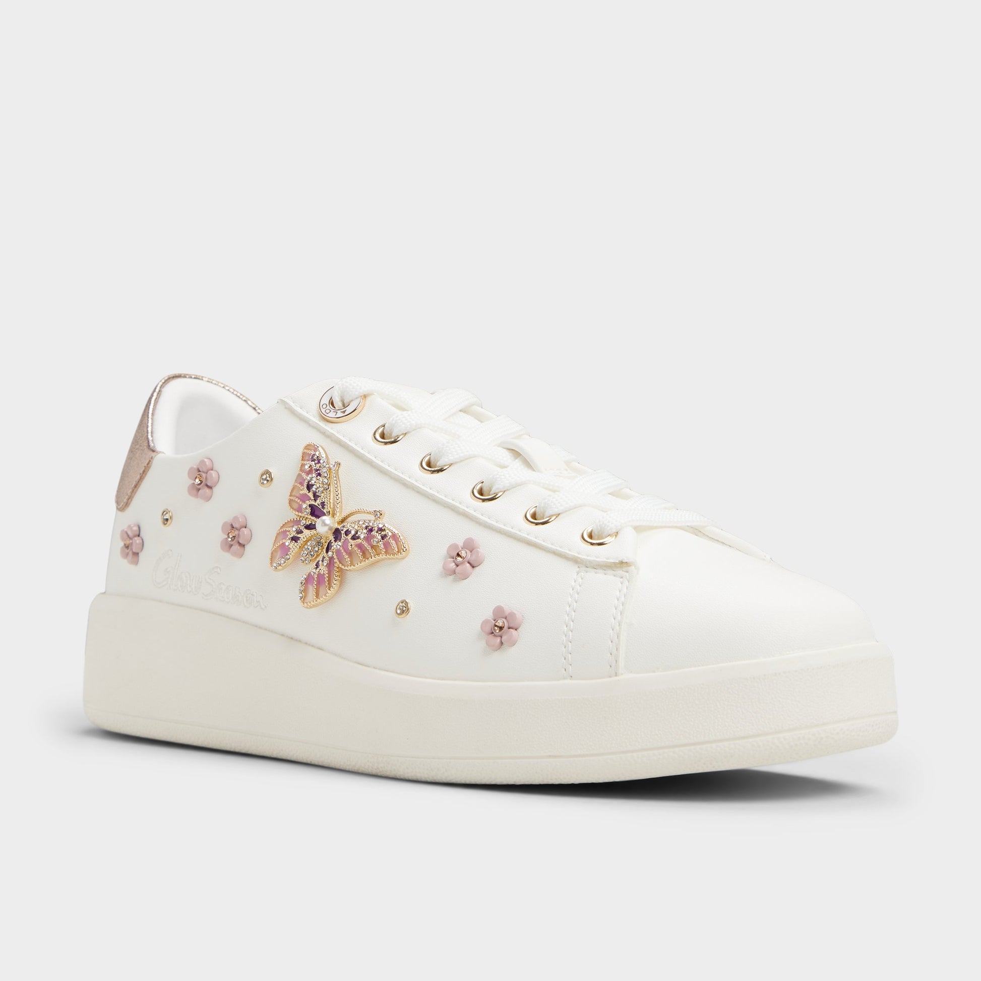 Angle de trois quarts de l'arrière de Blanc Springkiss Sneaker
