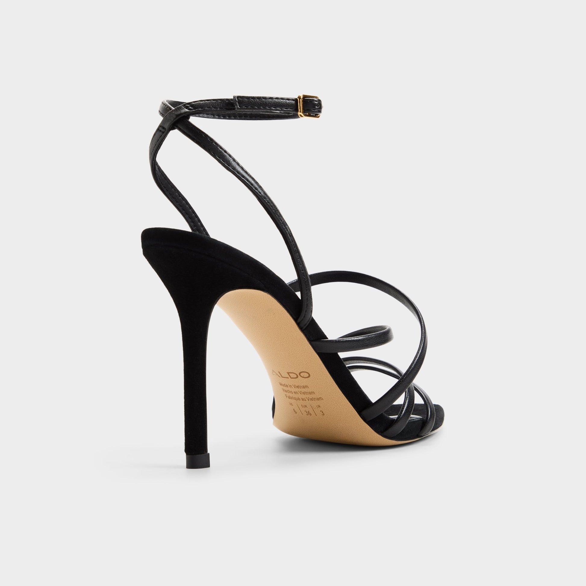 Three-quarter angle of Other black Solania Strappy heeled sandal's back side