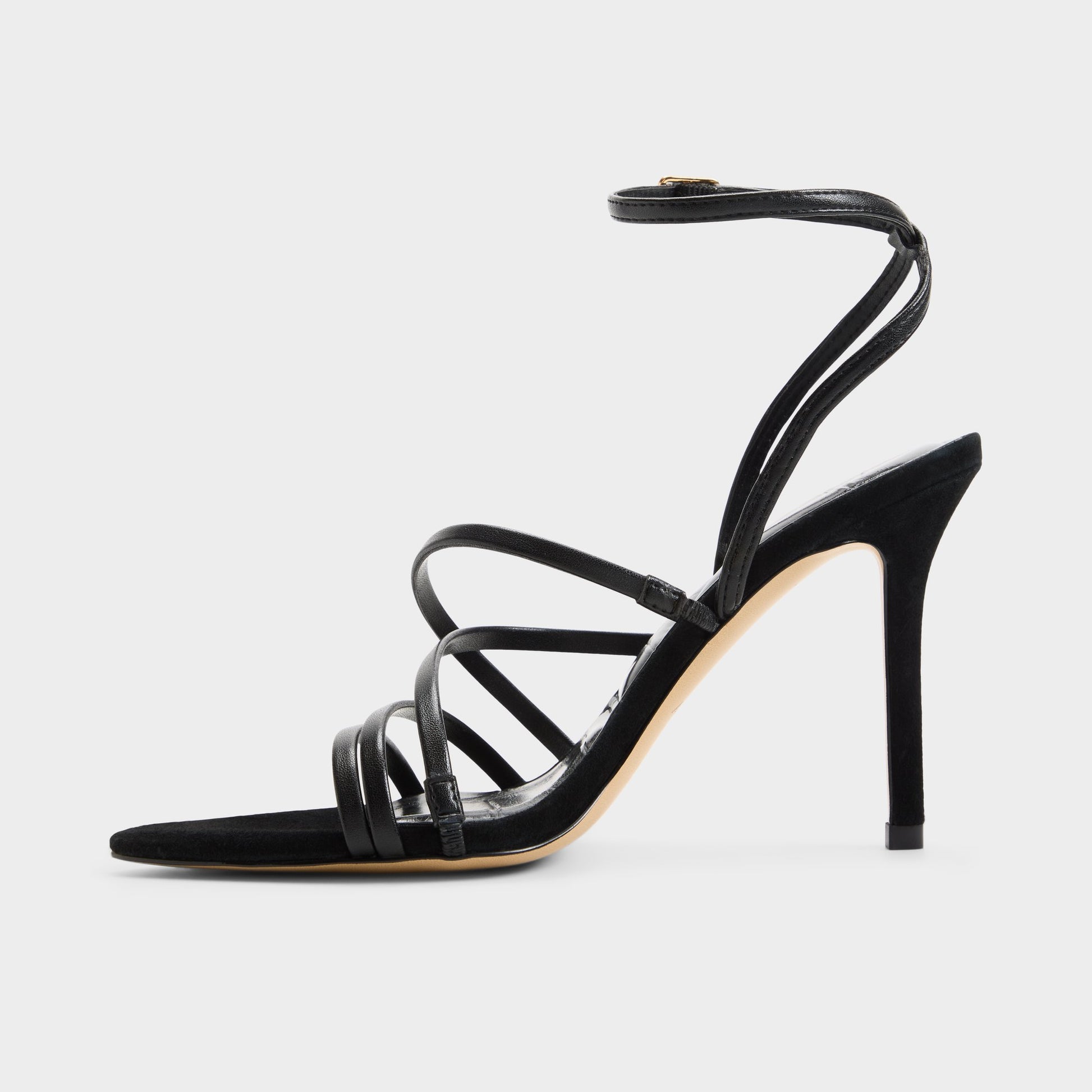 Side view of Other black Solania Strappy heeled sandal