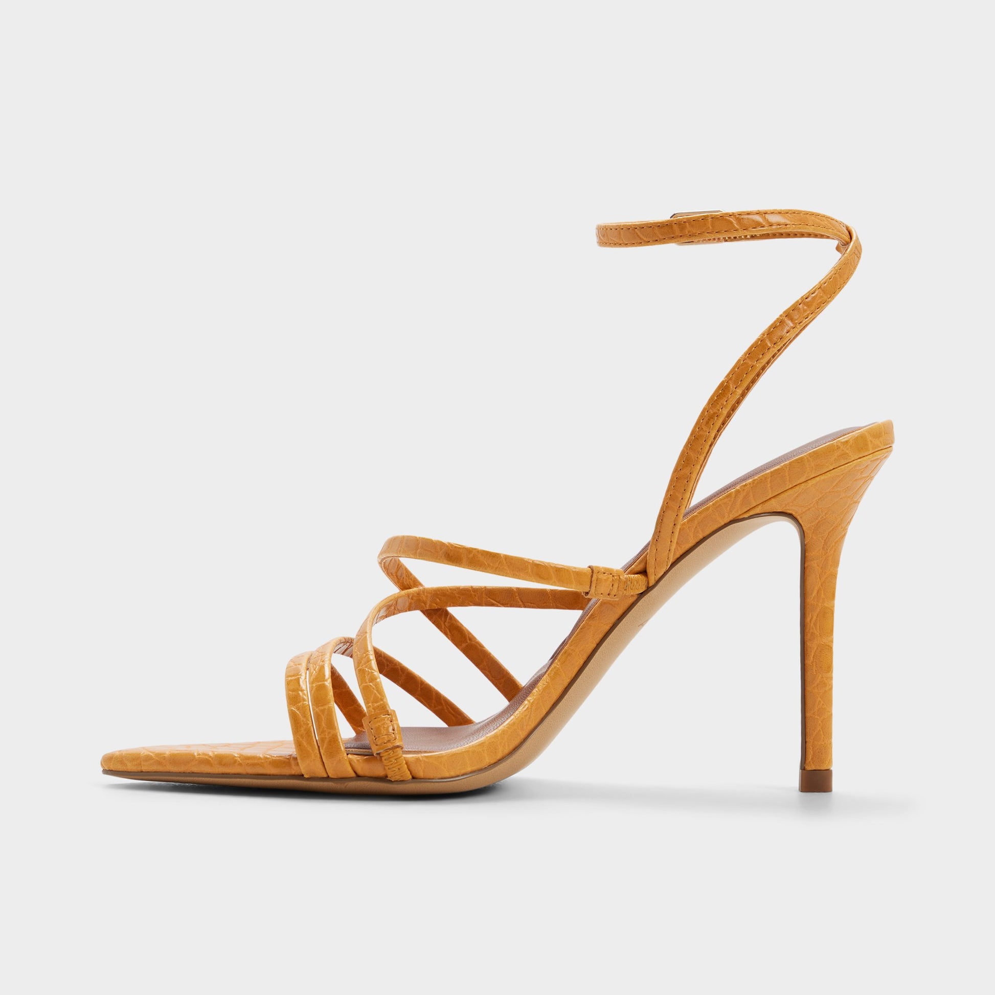 Side view of Dark yellow Solania Strappy heeled sandal