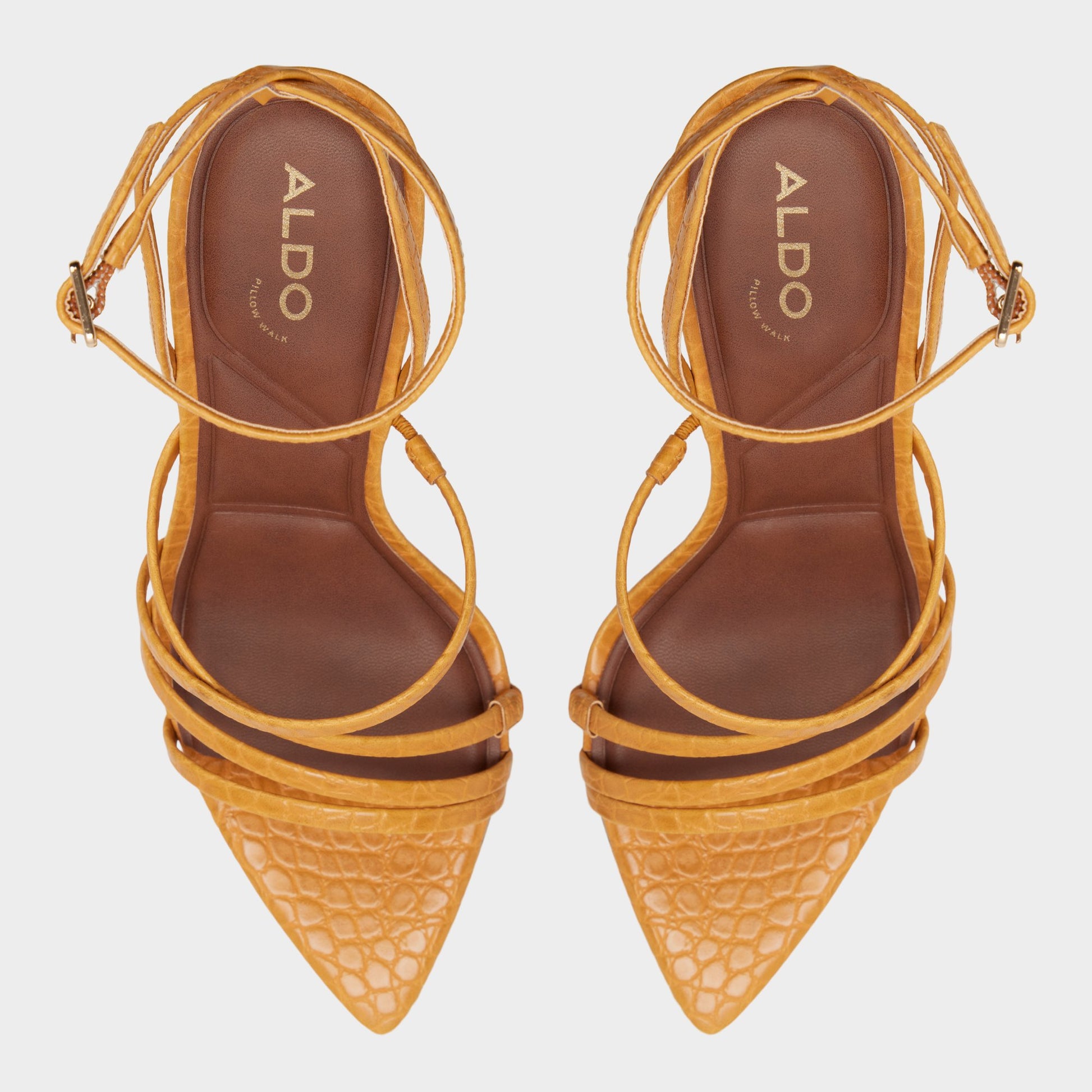 Top-down view of the Dark yellow Solania Strappy heeled sandal