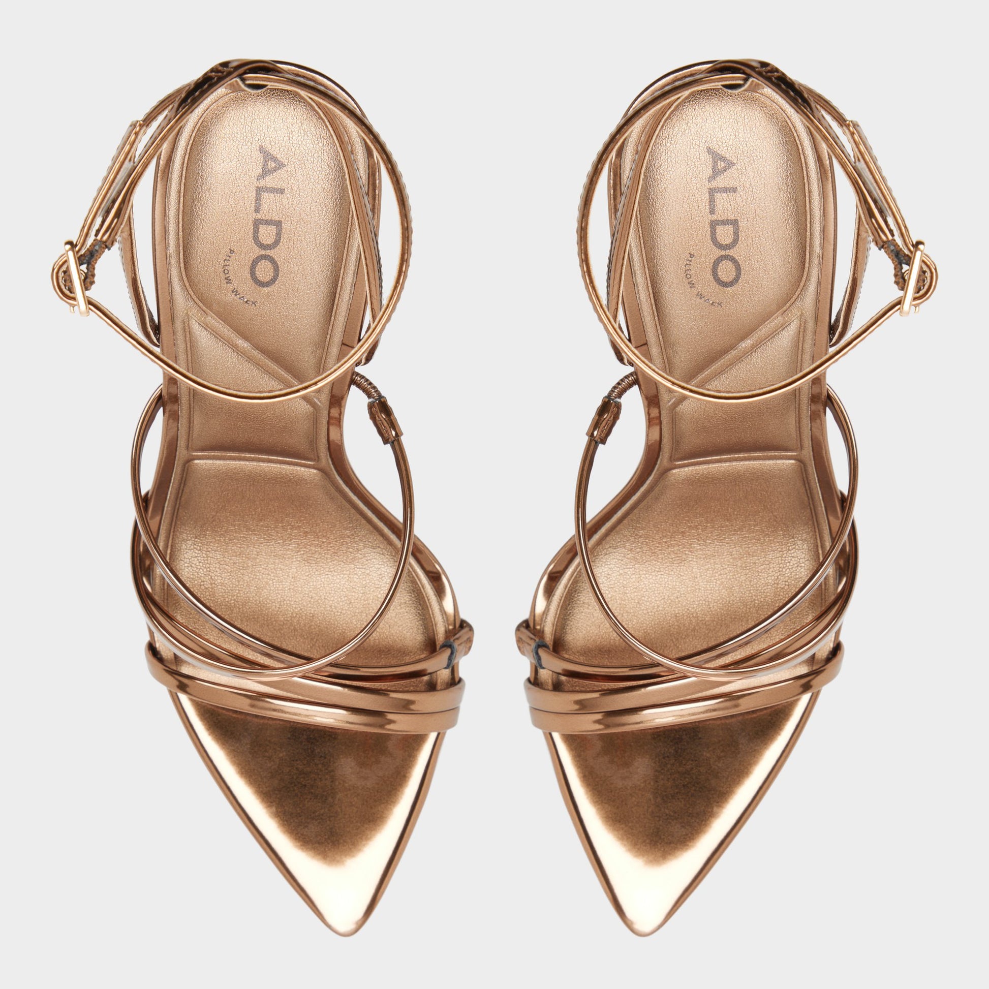 Top-down view of the Bronze Solania Strappy heeled sandal