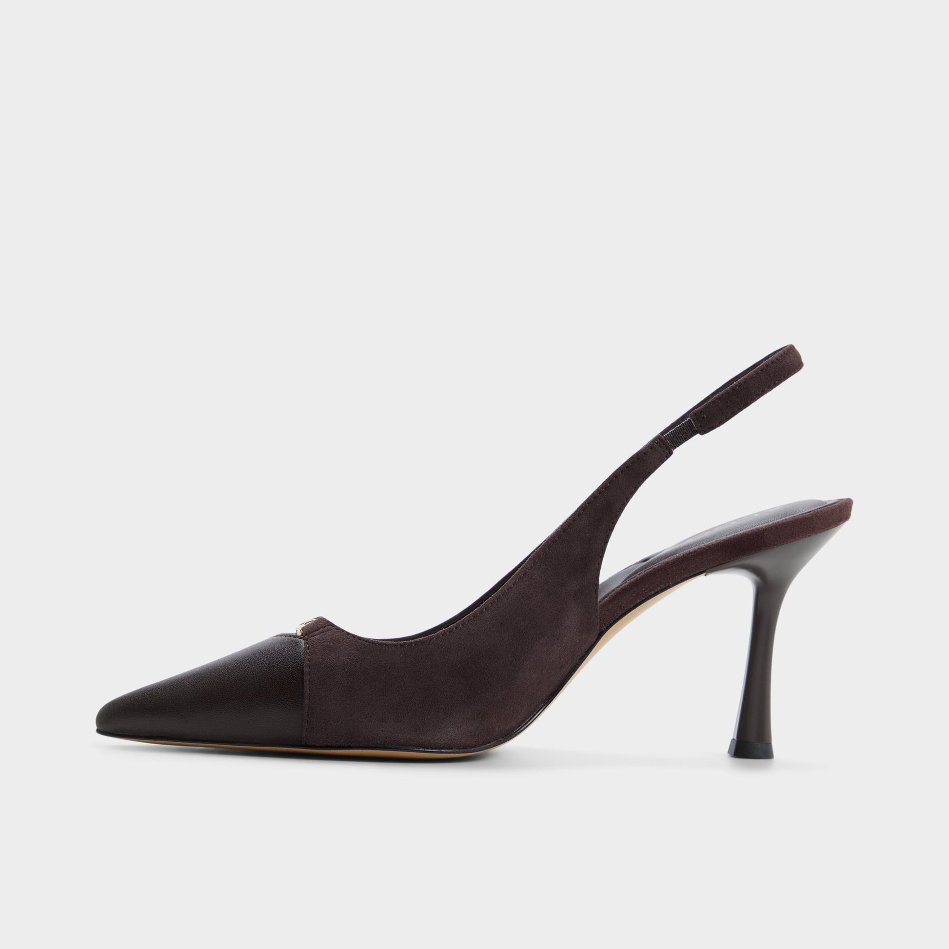 Side view of Dark brown Augustas Slingback high heel
