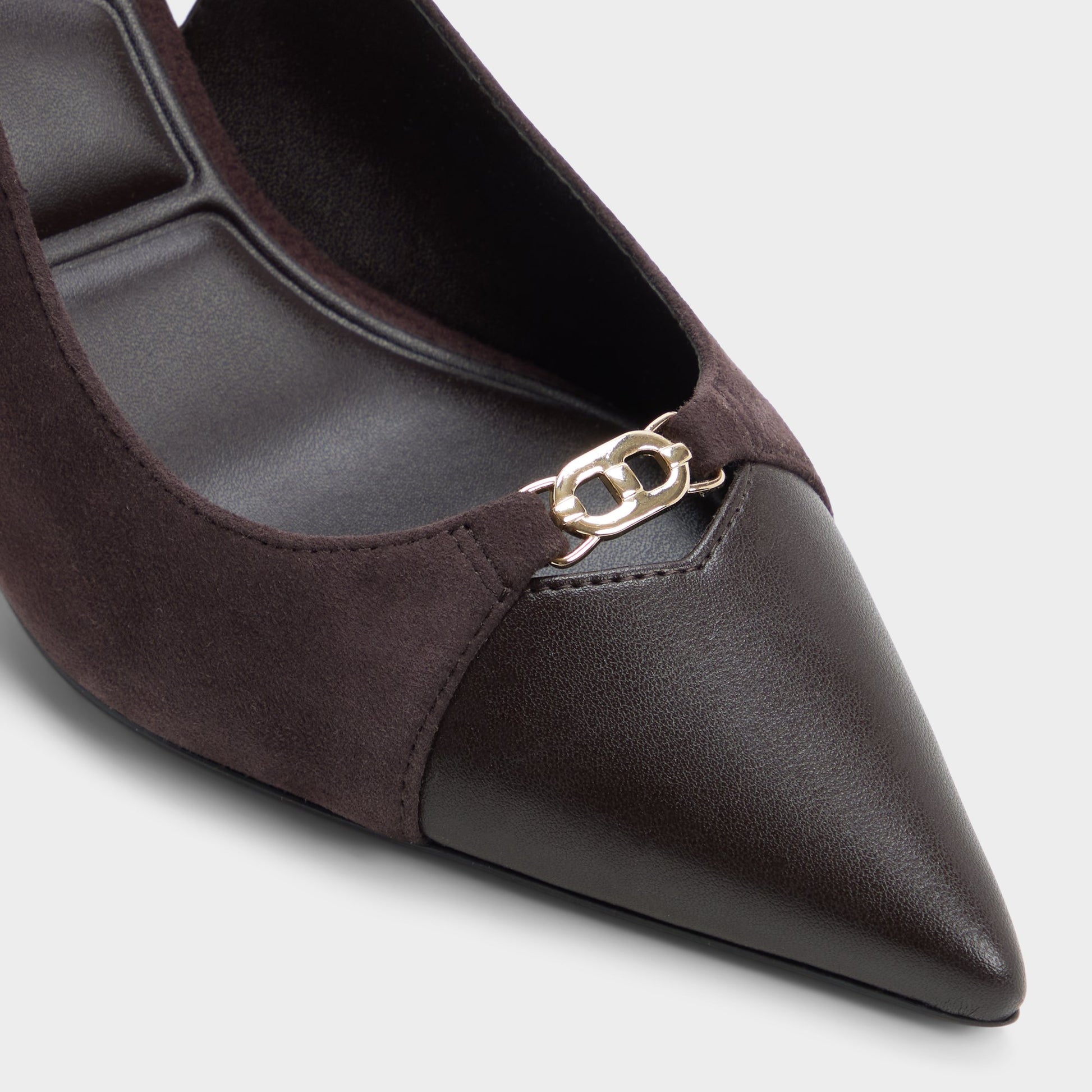 Close-up of the Dark brown Augustas Slingback high heel