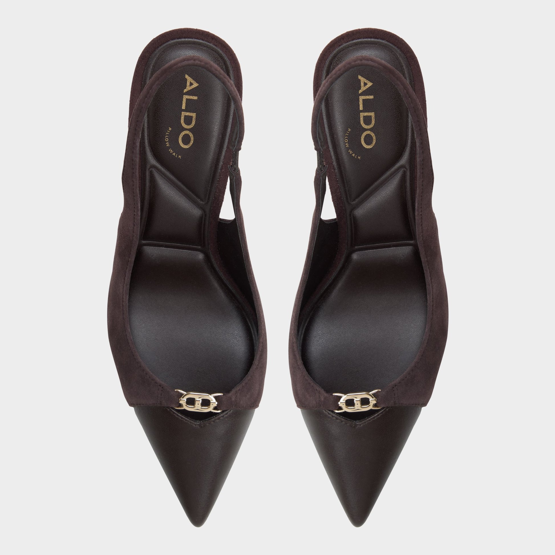 Top-down view of the Dark brown Augustas Slingback high heel