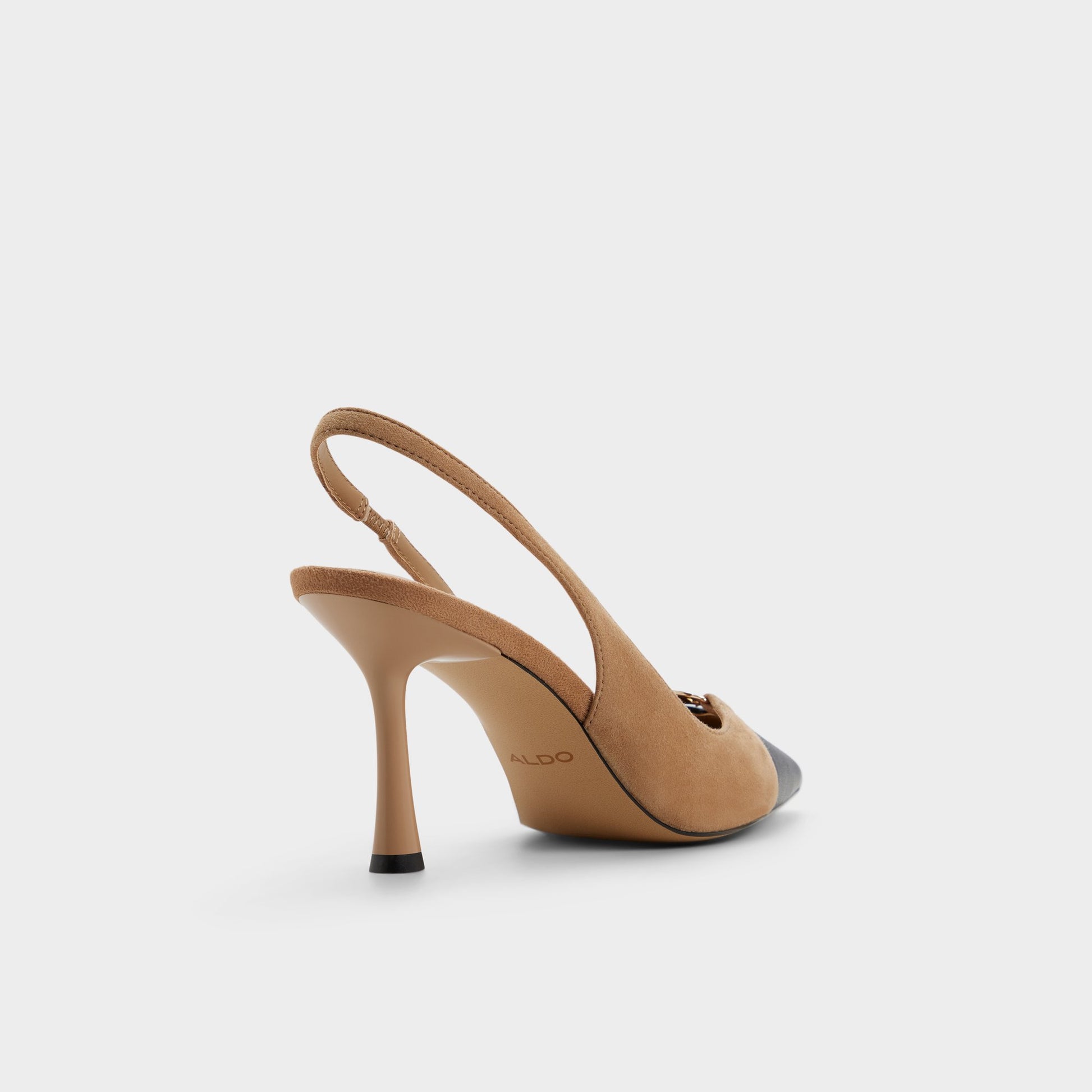 Three-quarter angle of Medium brown Augustas Slingback high heel's back side