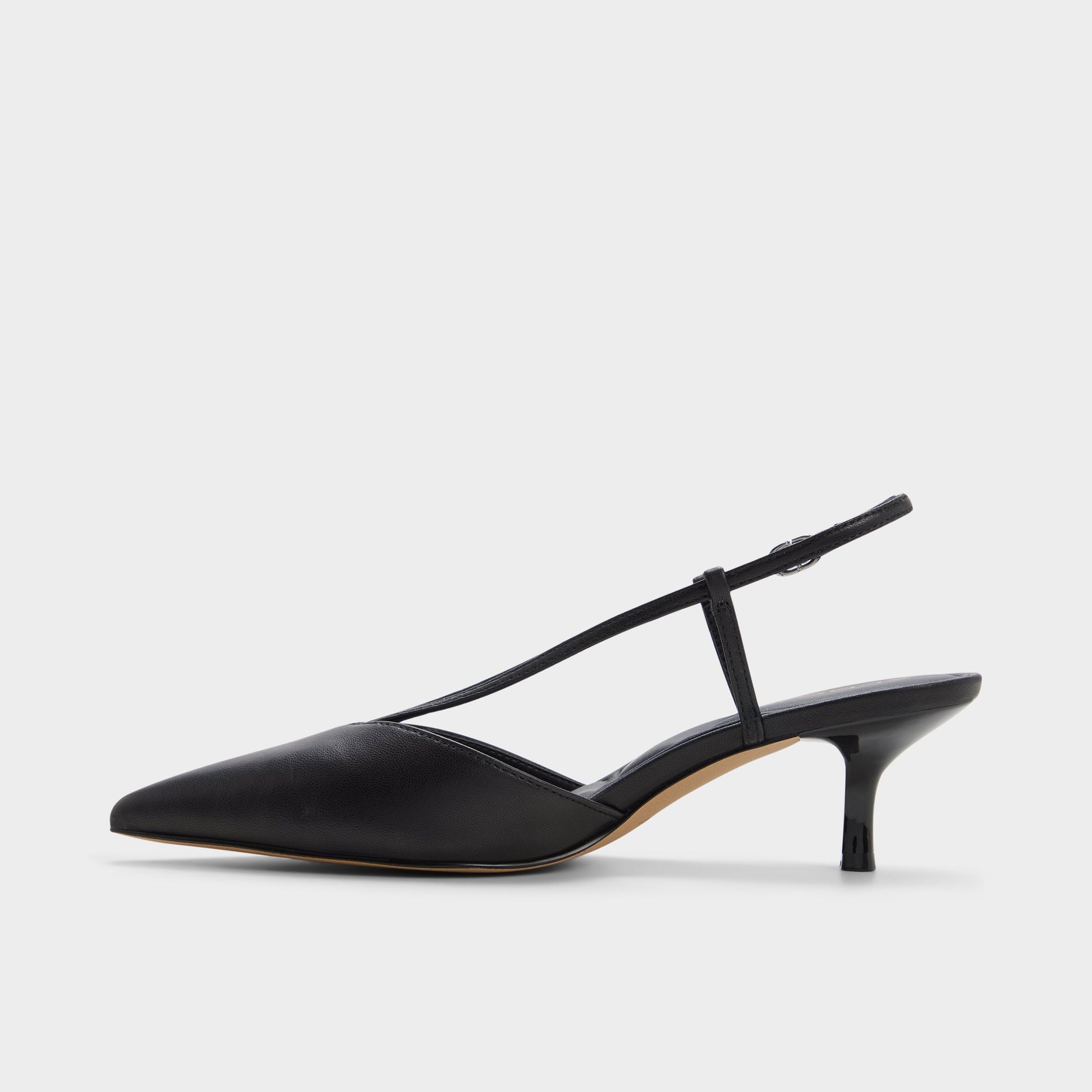 Side view of Black Kaylin Slingback kitten heel