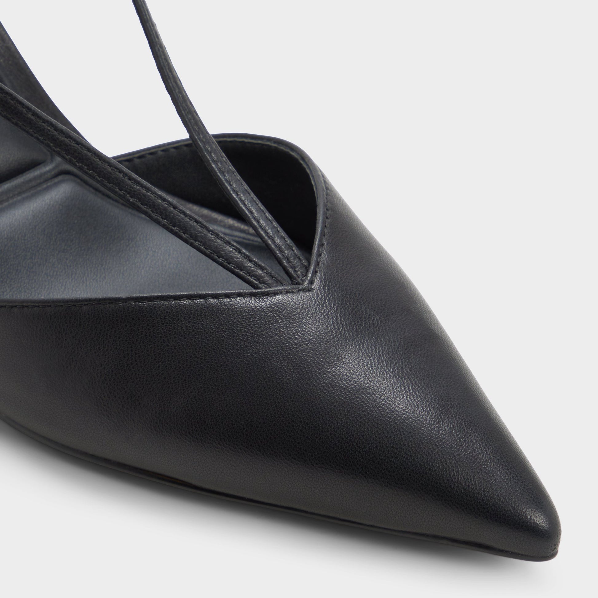 Close-up of the Black Kaylin Slingback kitten heel