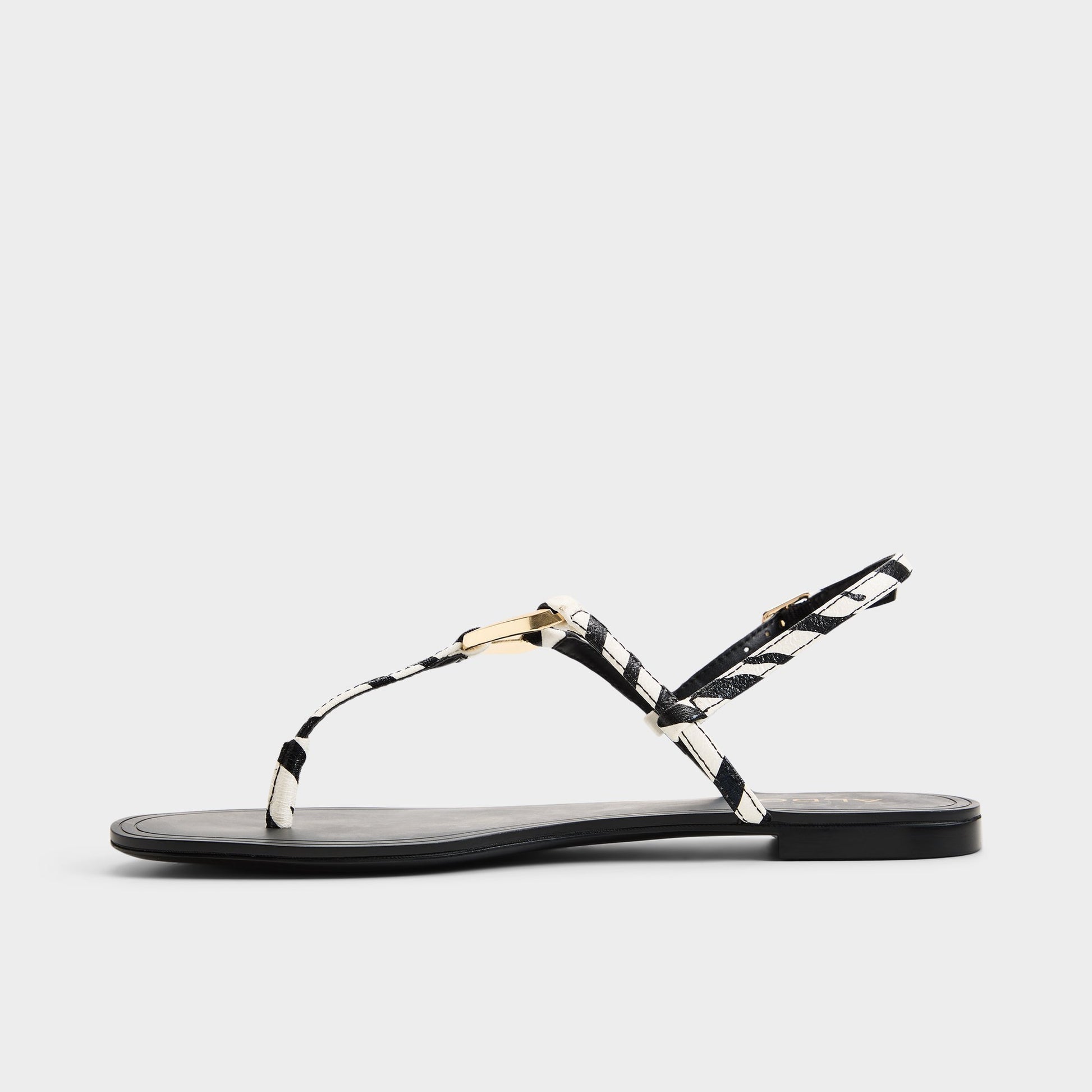 Side view of Black/white Alannah T-strap sandal
