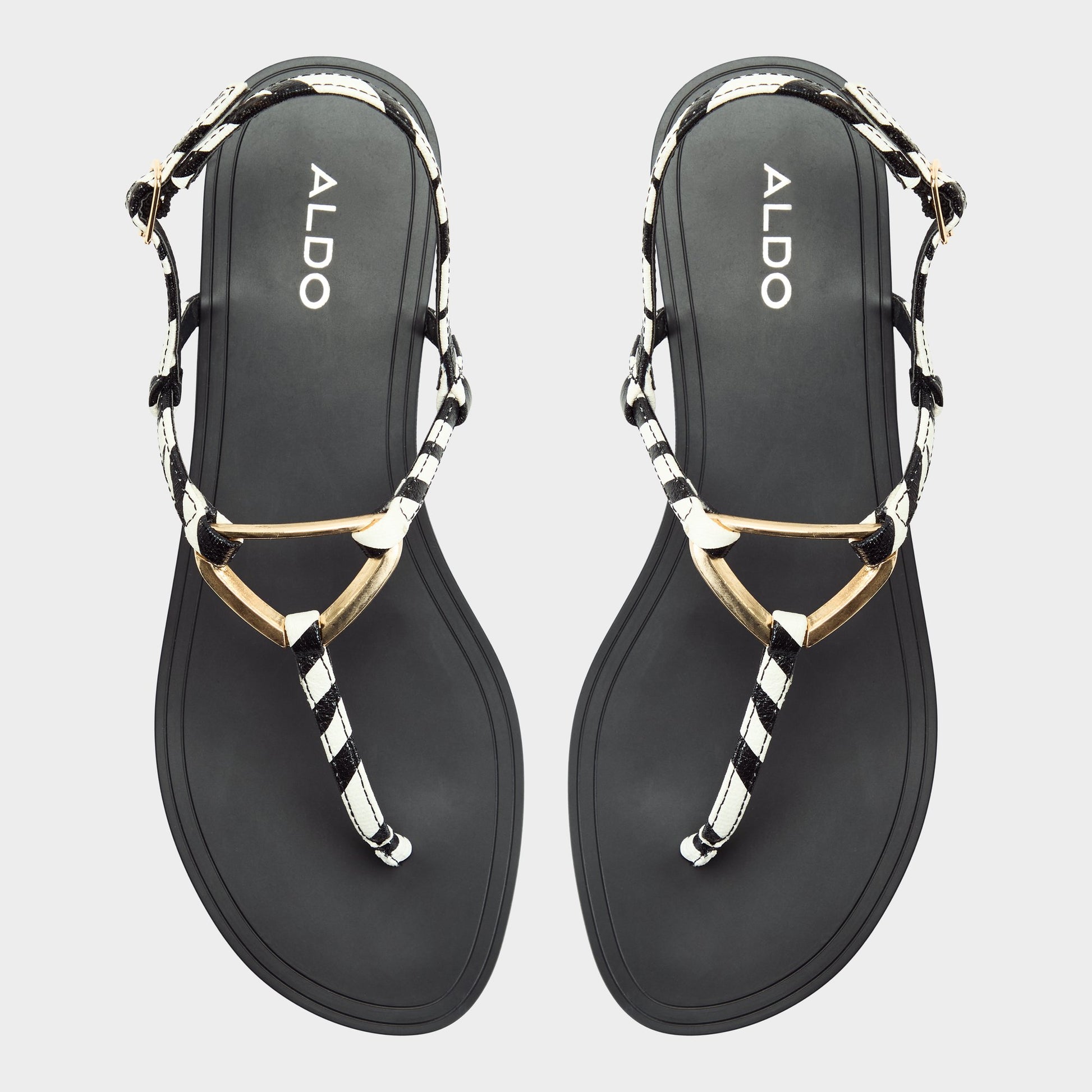 Top-down view of the Black/white Alannah T-strap sandal