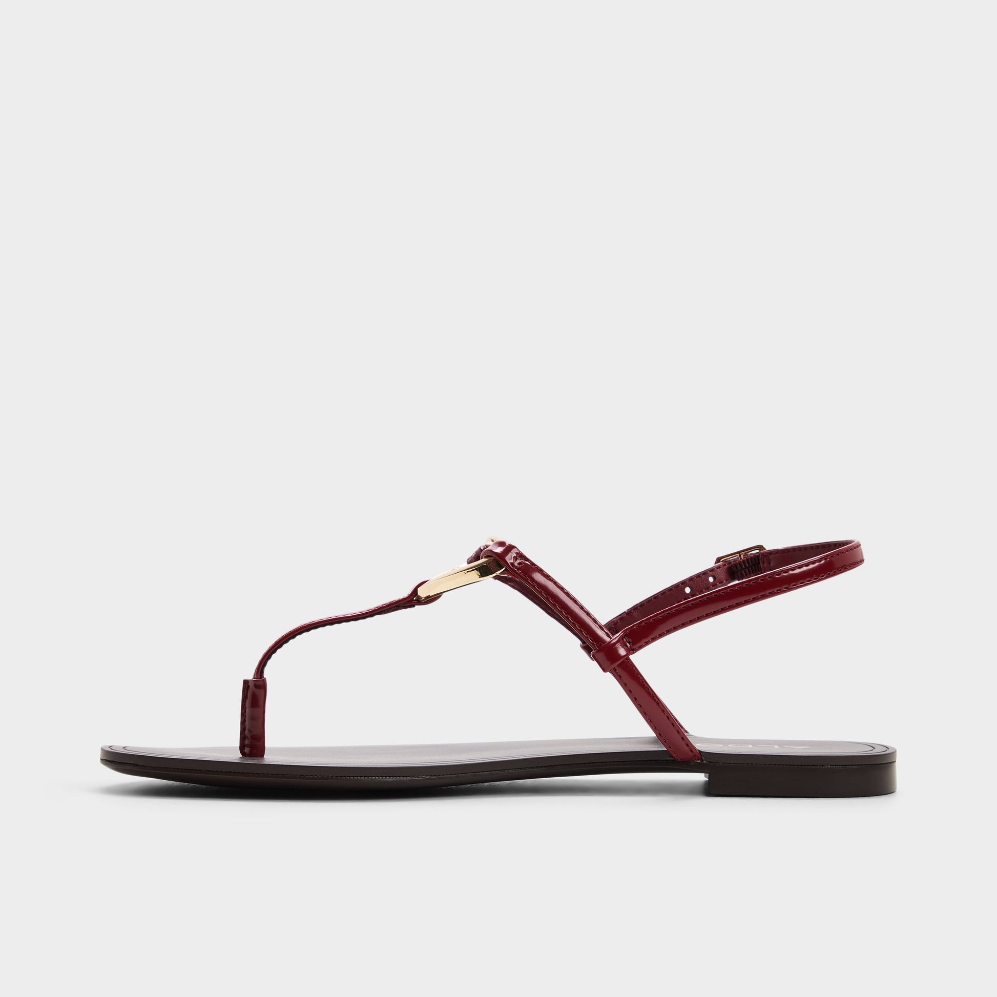 Side view of Dark red Alannah T-strap sandal