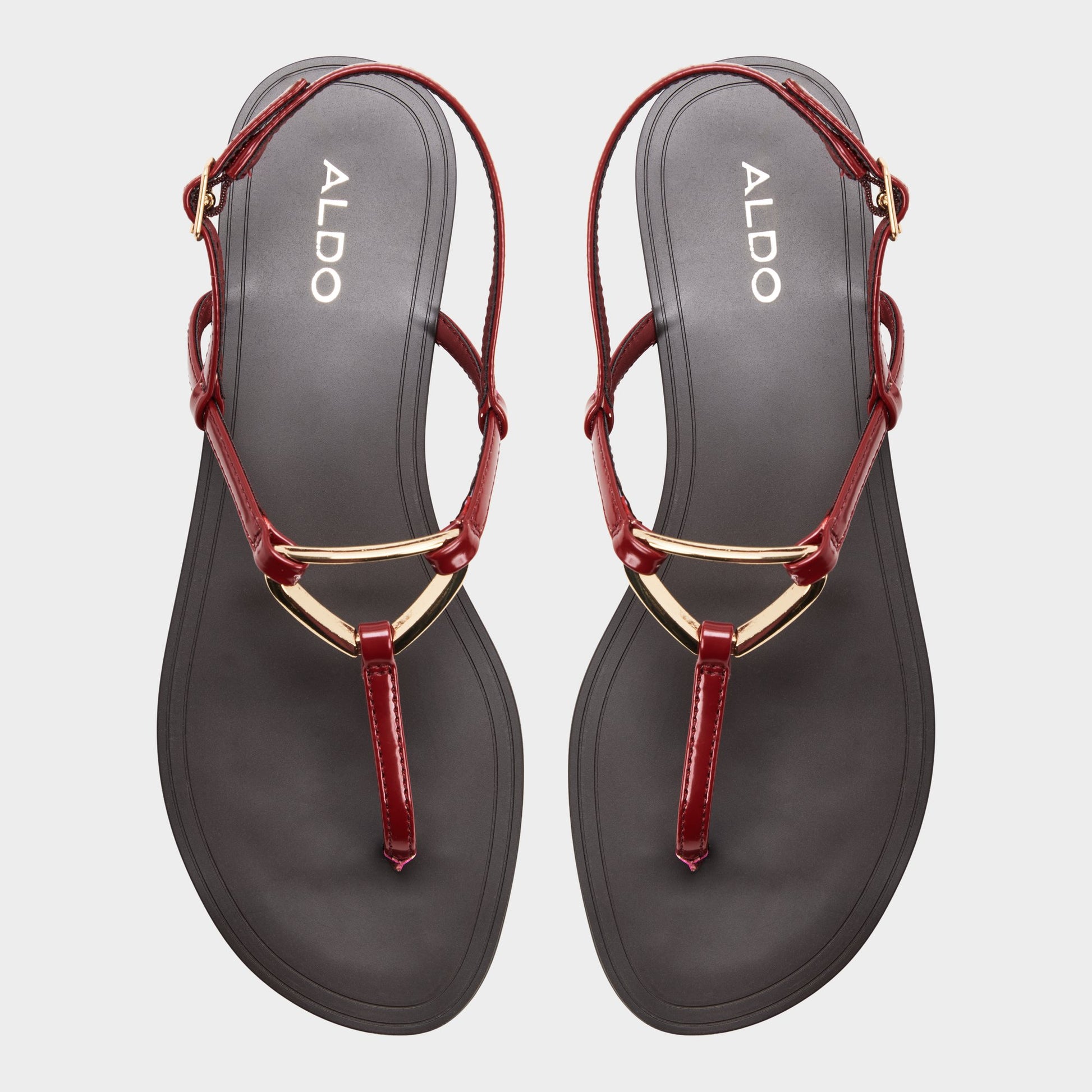 Top-down view of the Dark red Alannah T-strap sandal