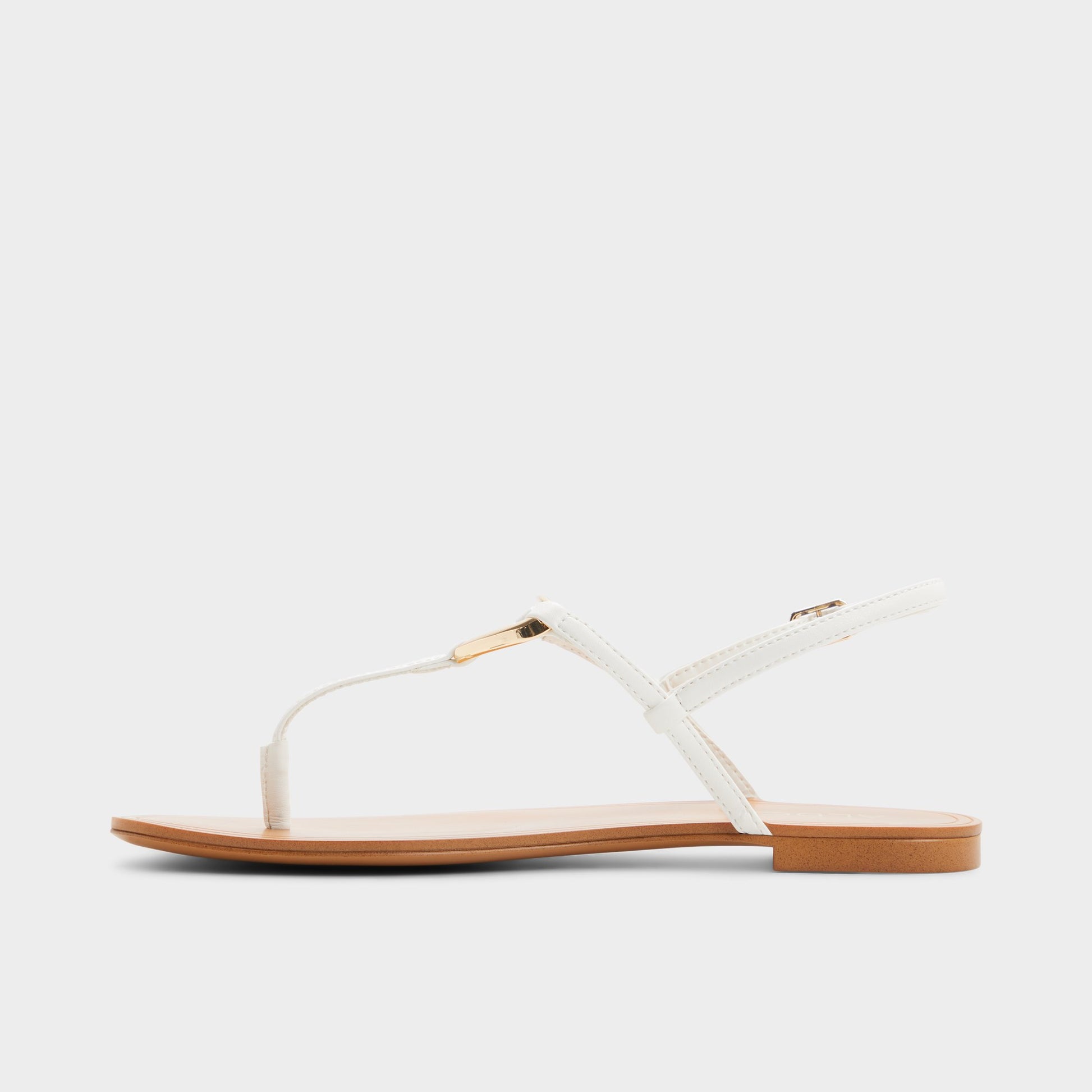 Side view of White Alannah T-strap sandal