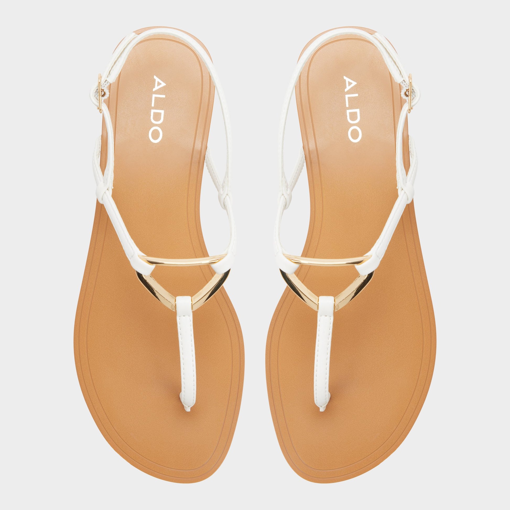 Top-down view of the White Alannah T-strap sandal