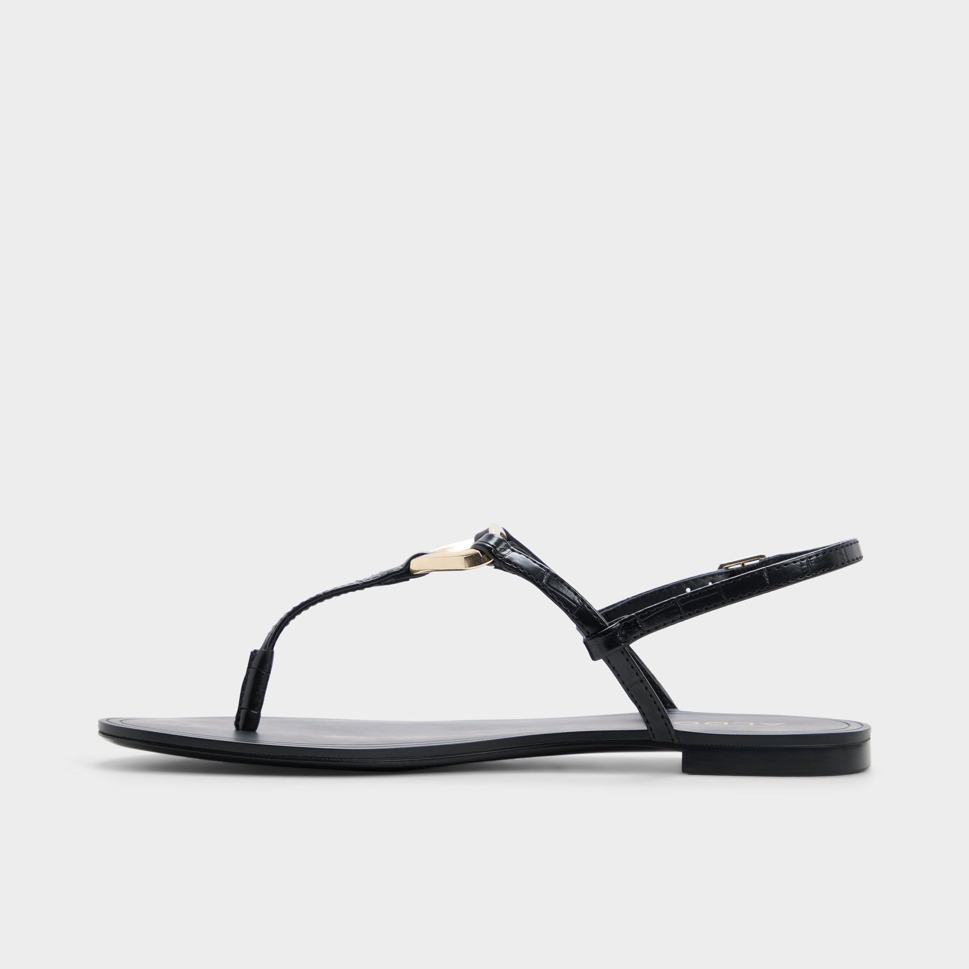 Side view of Black Alannah T-strap sandal