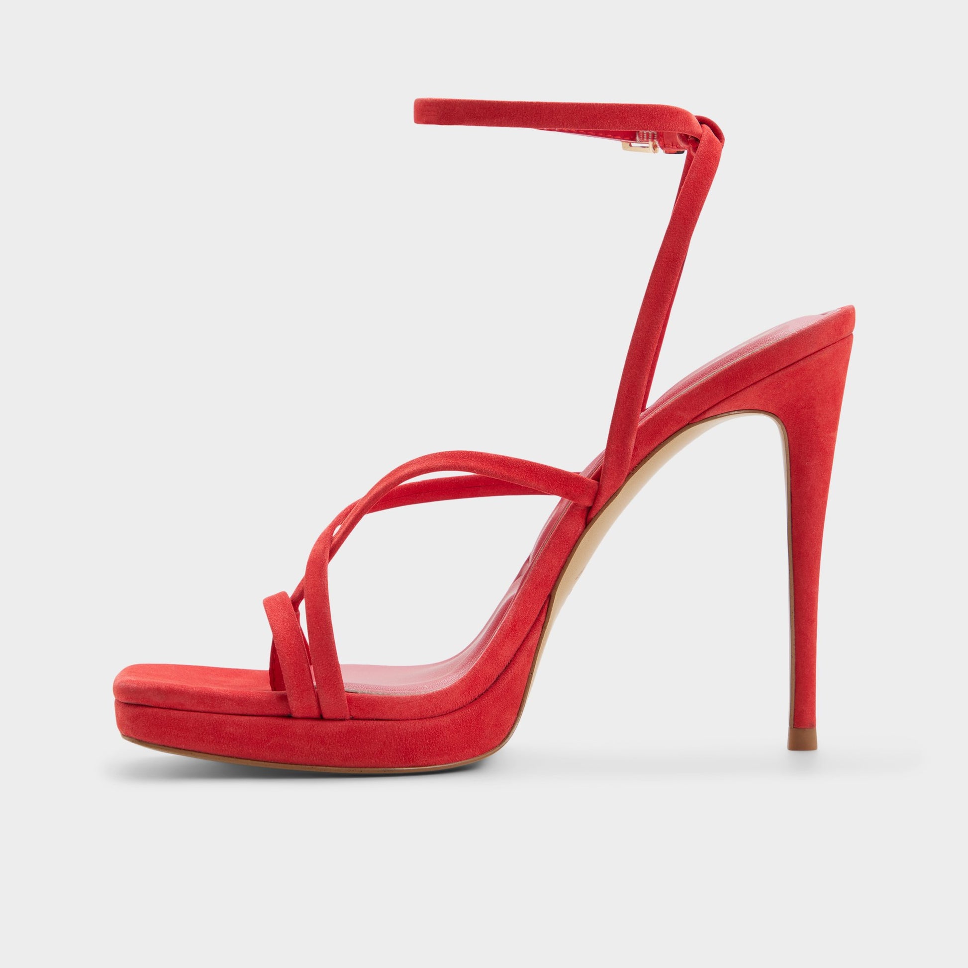 Side view of Bright red Cleadonn Strappy platform sandal