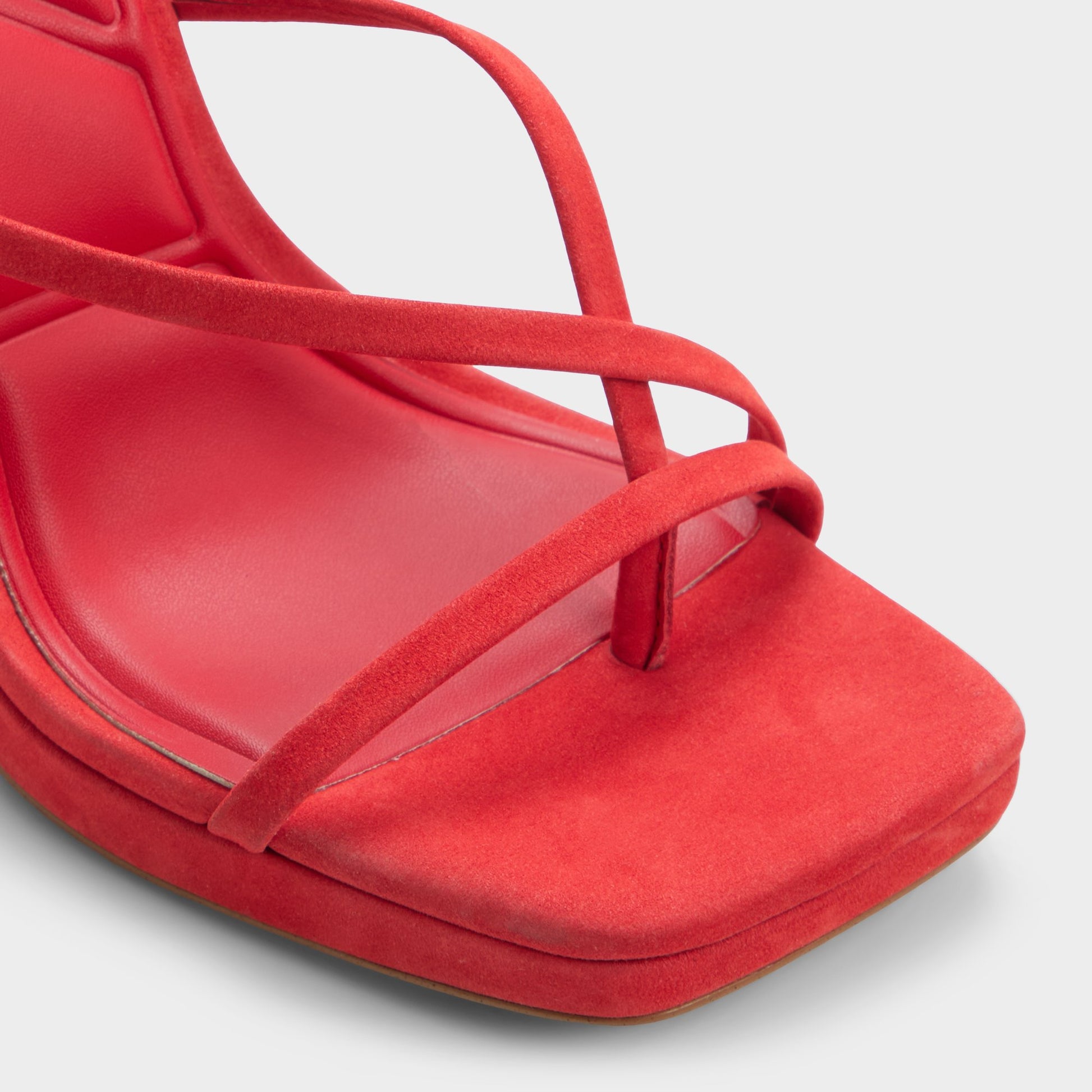 Close-up of the Bright red Cleadonn Strappy platform sandal